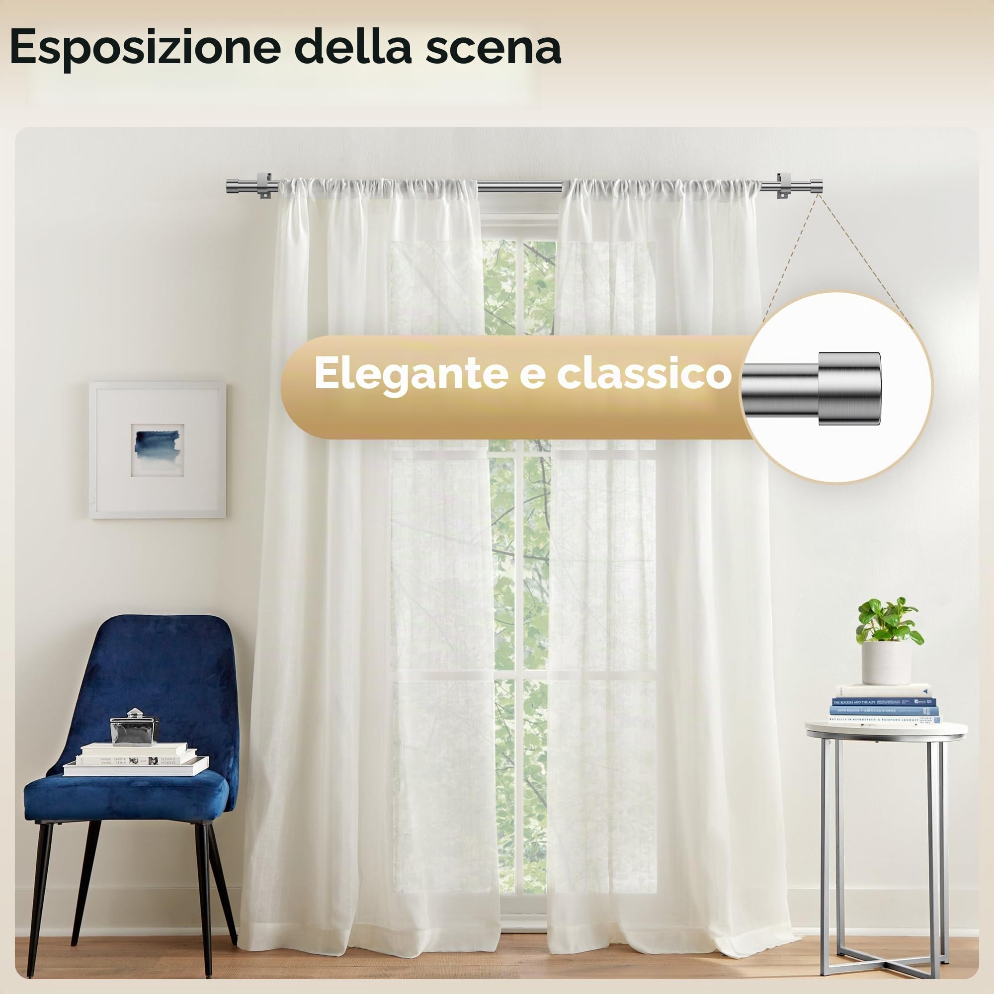 Aste per Tende Allungabili 76-135 cm 19 mm Nichel Spazzolato