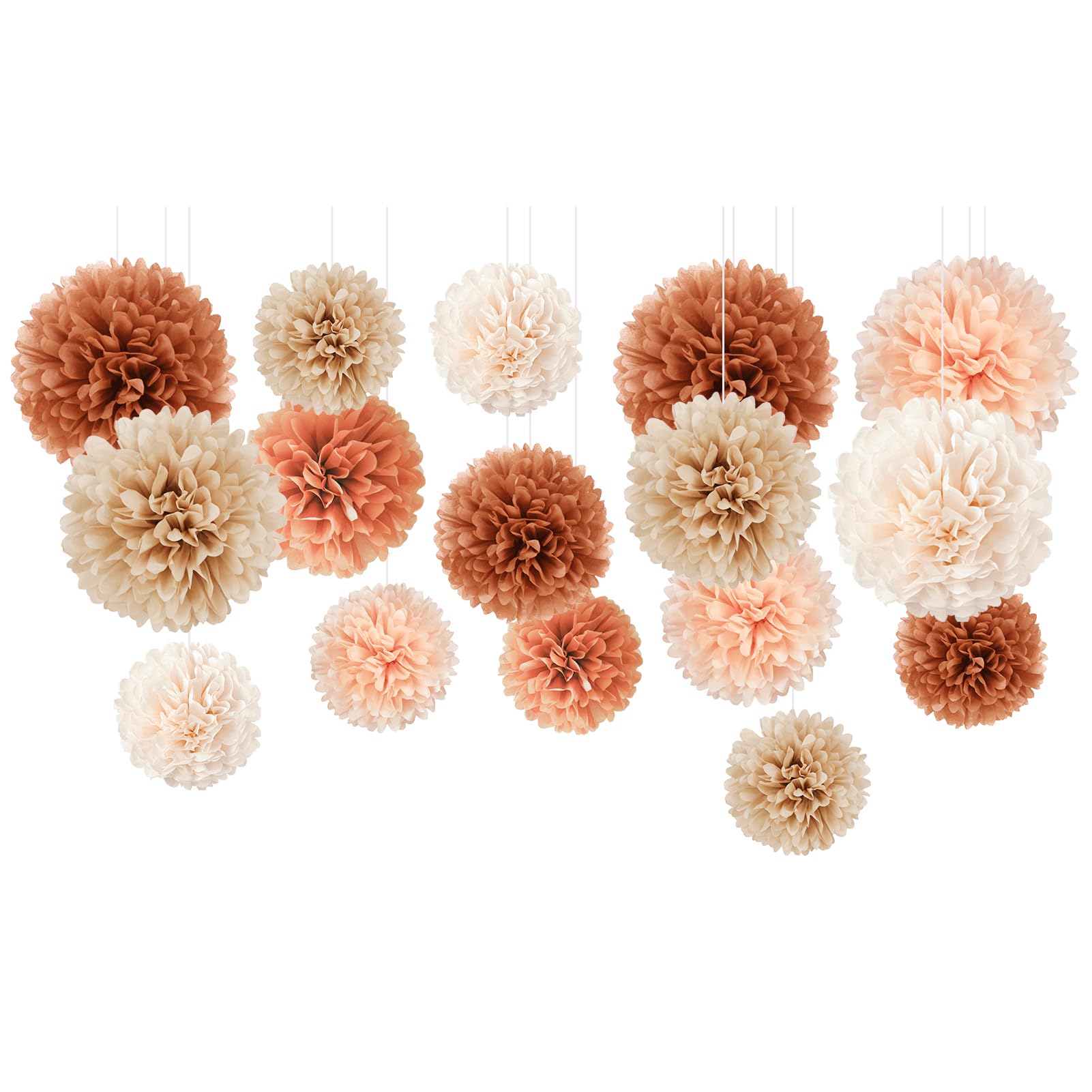 Pompons en papier de soie haut de gamme coloris neutres pour scénographie de fête