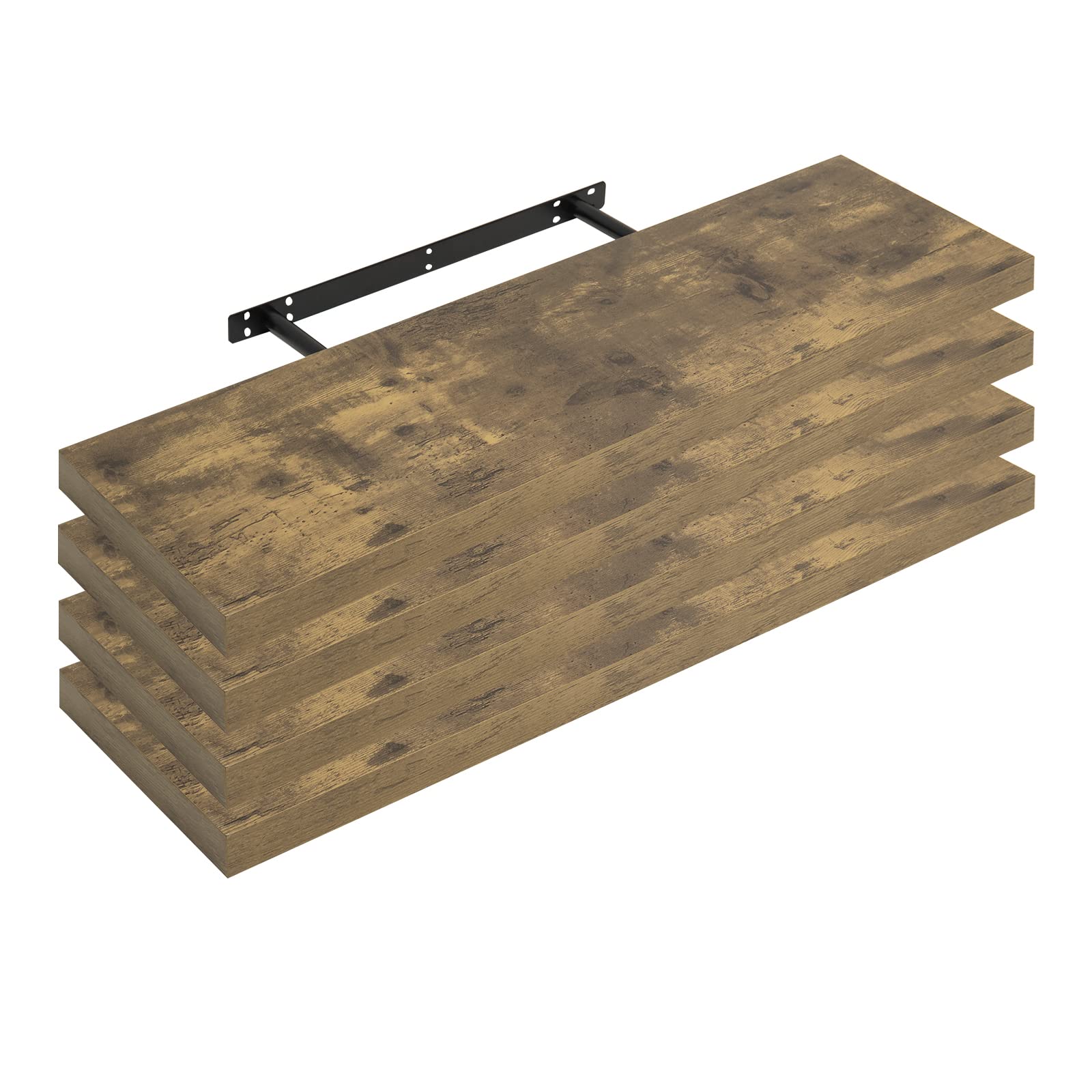 WOLTU 4 Pcs Floating Shelf Wooden Wall Shelves Storage Rustic Brown Display Shelf 100cm Long for Bathroom, Bedroom, Office, Living Room RG9317hov-4 — image 1