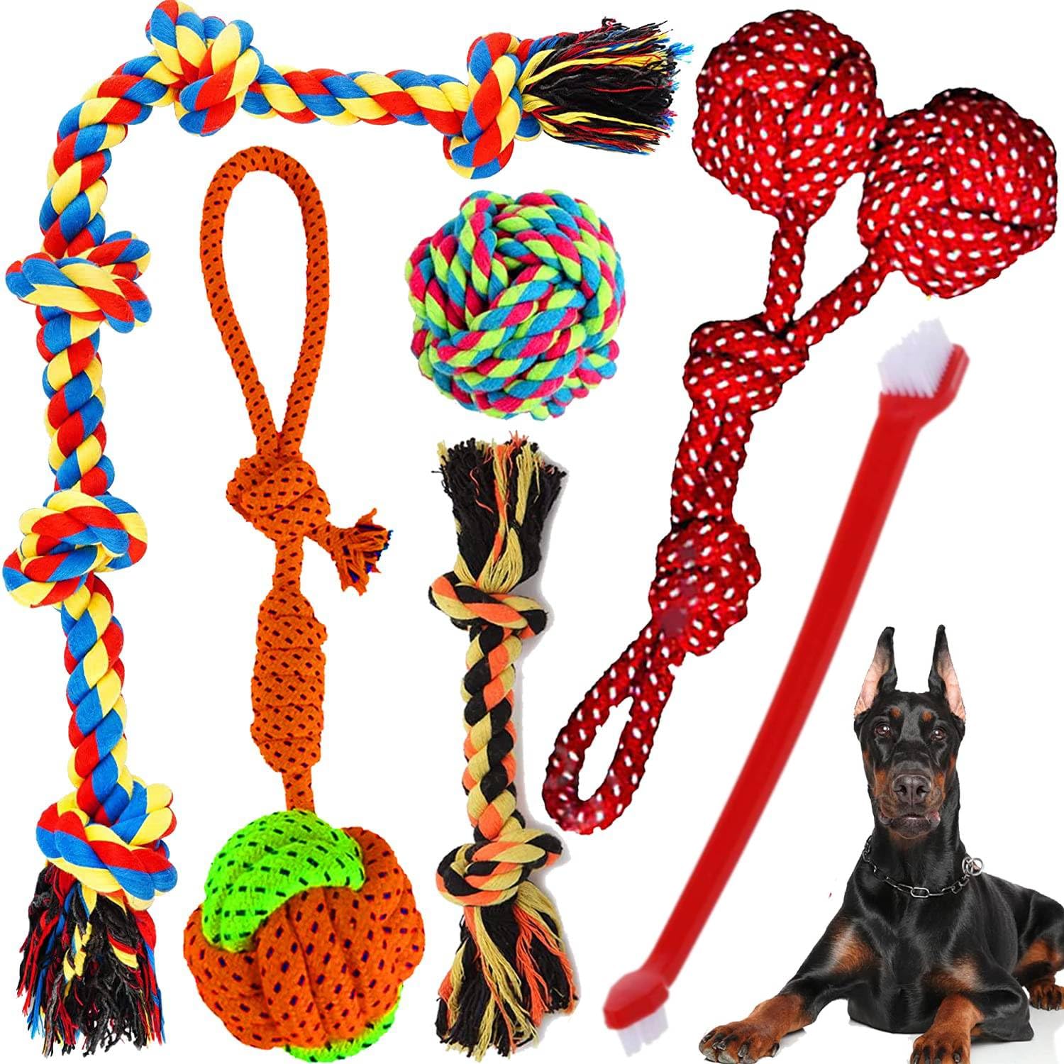 YOUHAVEDEAL Extra Large Dog Toys Rope for Aggressive Chewers - 6 Knot Tough Chew Combo for Medium Dogs, Indestructible Cotton Ball for Tug of War Teeth Cleaning - Pack of 6 (Multicolor) (B0BLVK424T) Amazon Price History, Amazon Price Tracker
