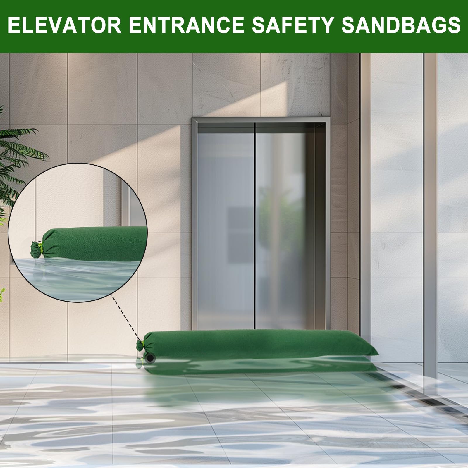 POFIBO Barrera Anti Inundaciones, 5 Sacos de Arena de Lona Gruesa Reutilizables, Apto para Garajes, Puertas, Sótanos, Ventanas, Anti Inundaciones (215 x 19 cm, Verde)