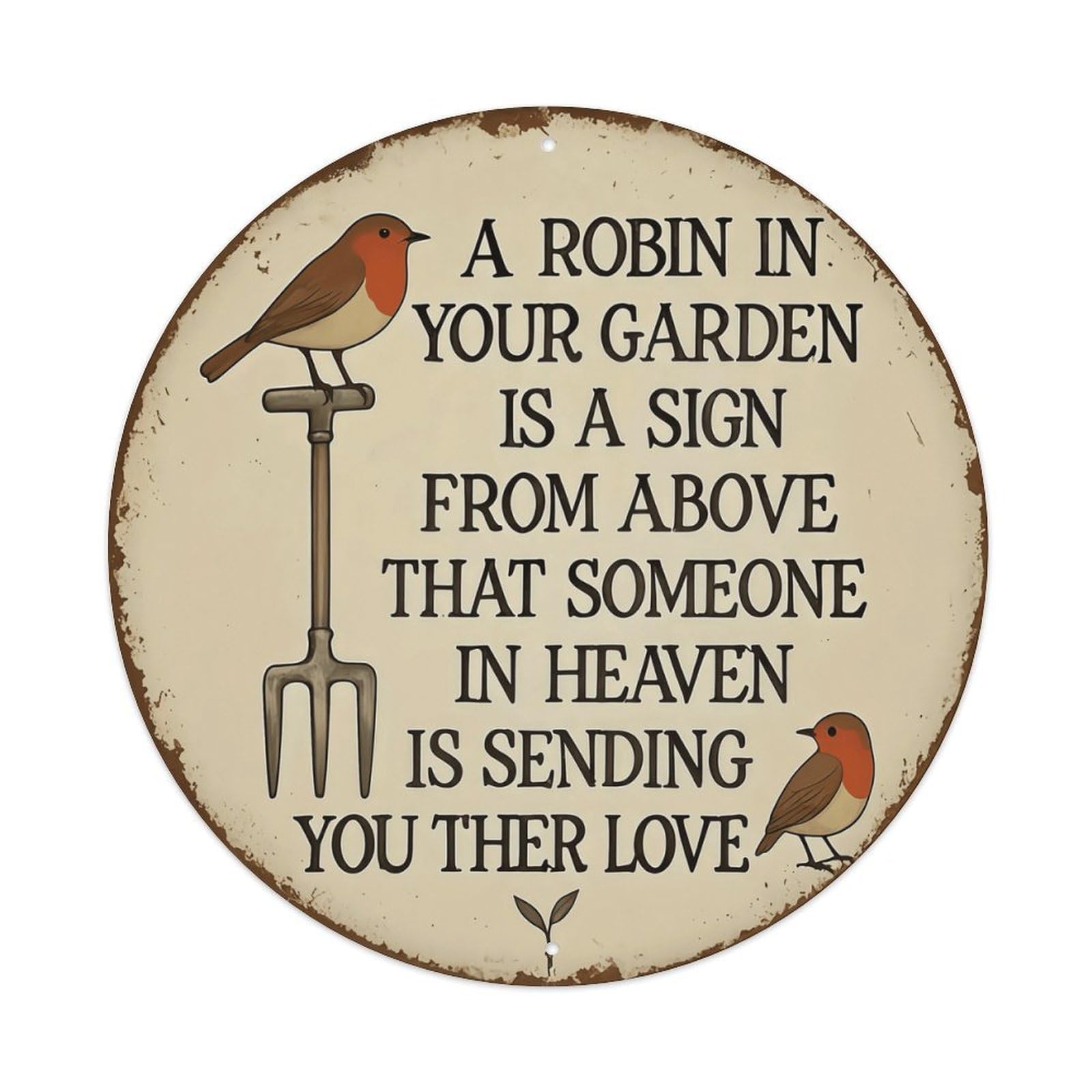 Ldfuieksufg Style Round Robin Bird Garden Healing Quote Retro Wall Sign Yard Decor Vintage Aluminium Metal Sign, Retro Wall Decor For Home, Bar, Garage & Farmhouse 20X20cm