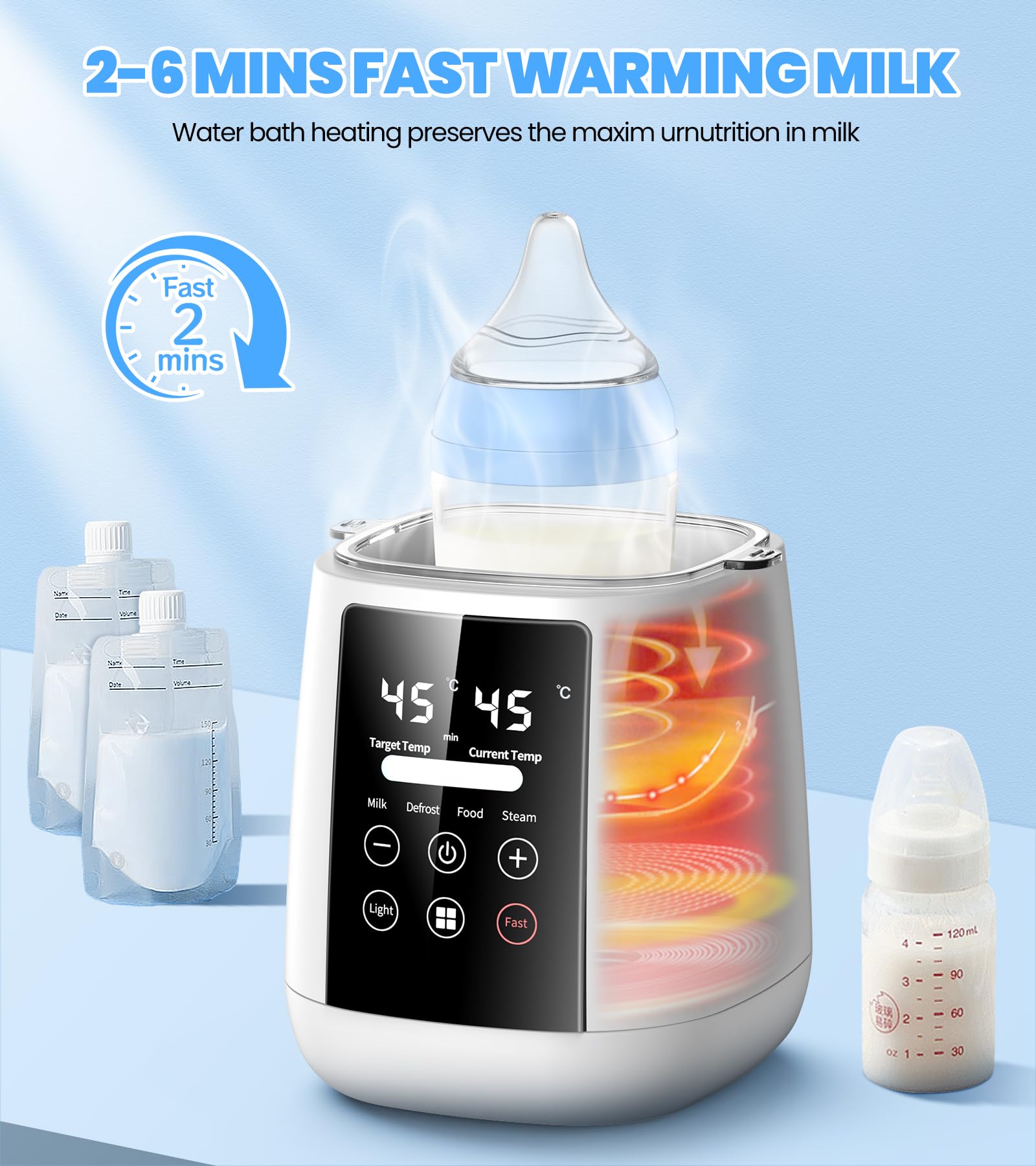 Scaldabiberon, PASUIDU 9 in 1 Sterilizzatore Biberon, Multifunzione per Biberon,Riscaldamento Ultraveloce,Scaldalatte per Bambini con Termostato 48H, Luce Notturna, Scaldabiberon per Tuttii Biberon