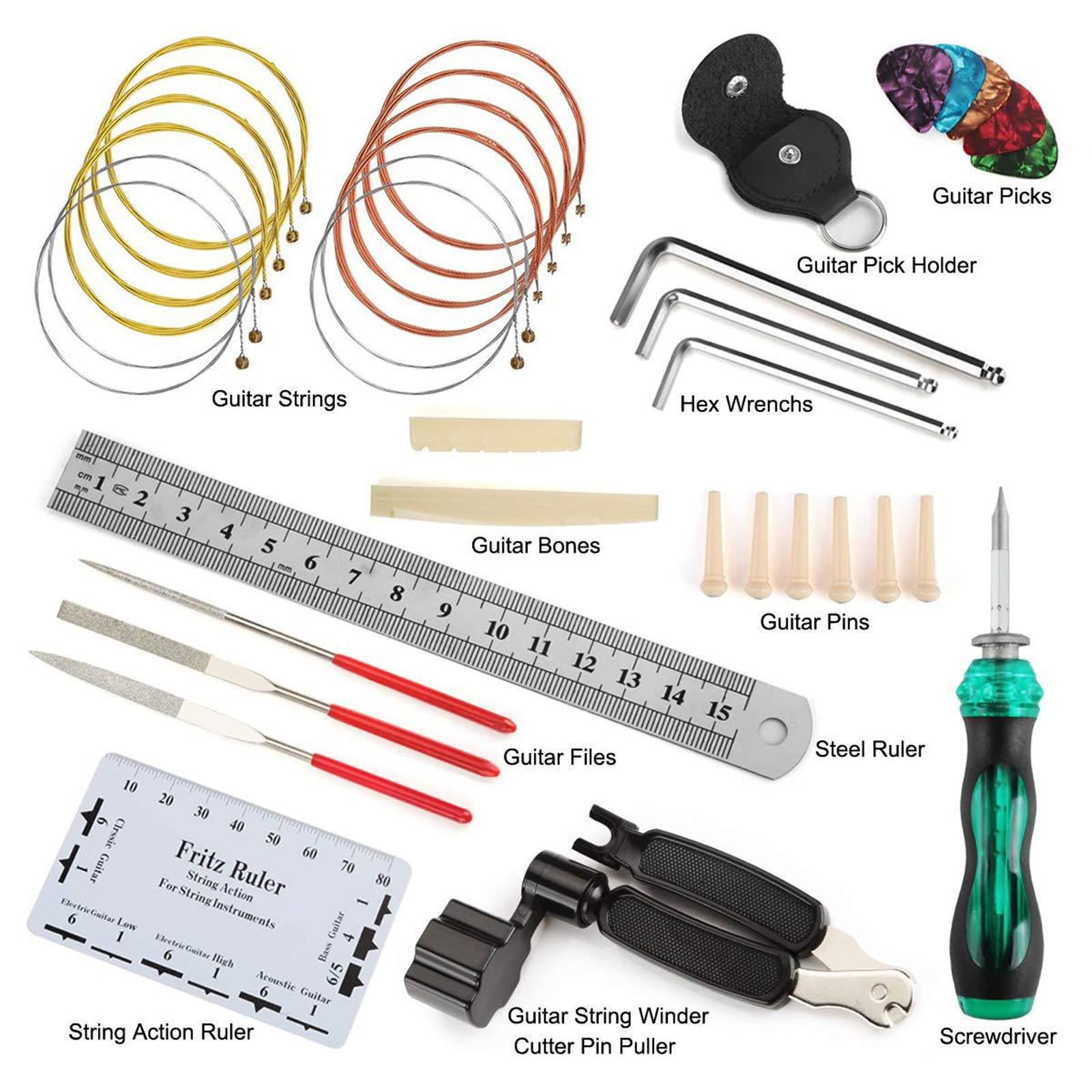 Guitar Tool Kit String Instrument Care Set Bass Banjo Repairing Maintenance Tool Kit Guitar Luthier Tool Kit