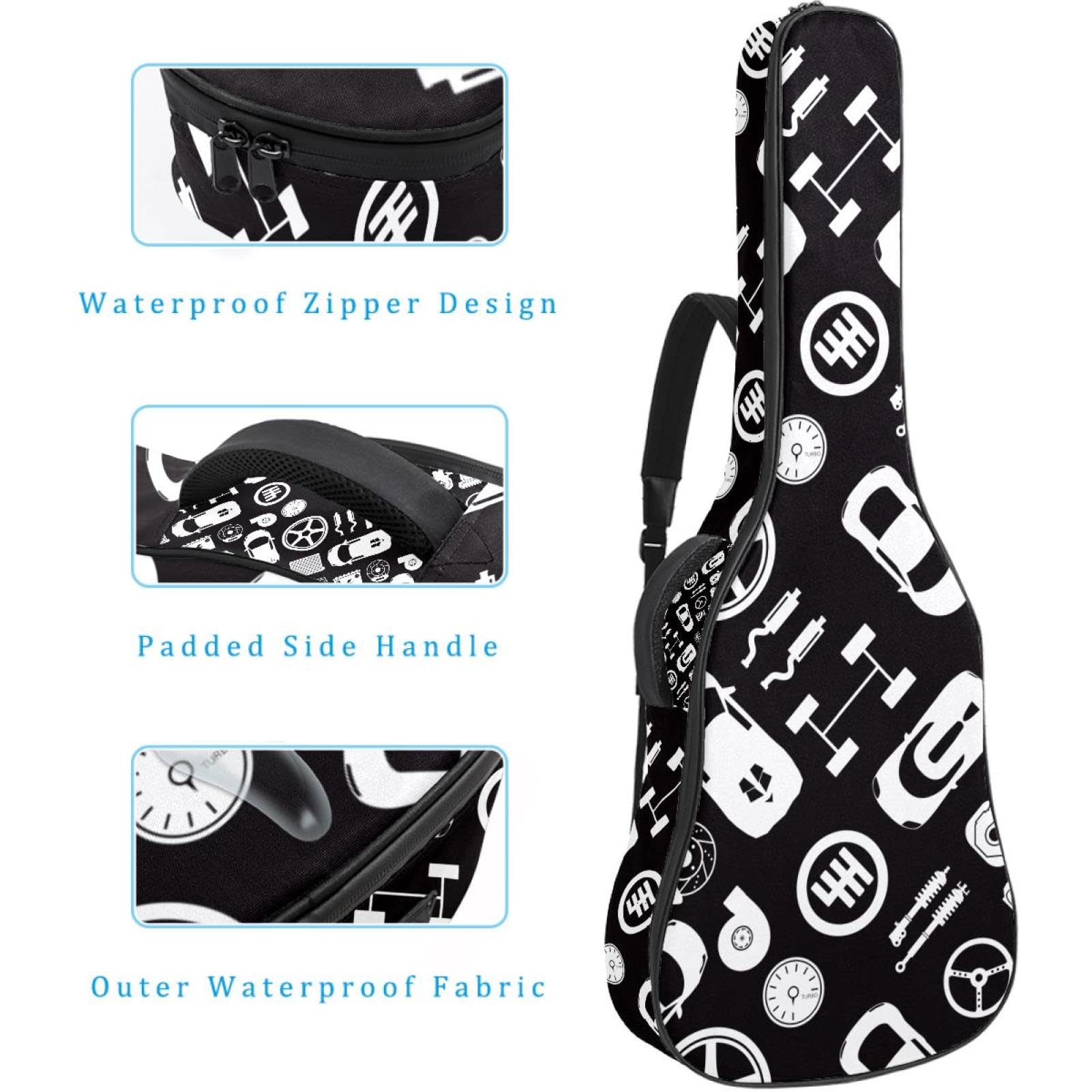 Torba na gitarę akustyczną wodoodporny plecak na gitarę grubo miękko wyściełany samochód klasyczna obudowa na gitarę, wielobarwny, 42.9x16.9x4.7 in, Organizer do torby