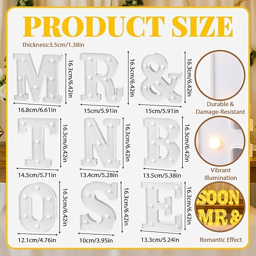 Miniatura 2 de Honoson 14 Pcs Soon to Be Mr&mrs Light Sign Wedding Party Decoration LED Neon Light up Sign Table Decoration for Wedding Engagement Bridal Shower