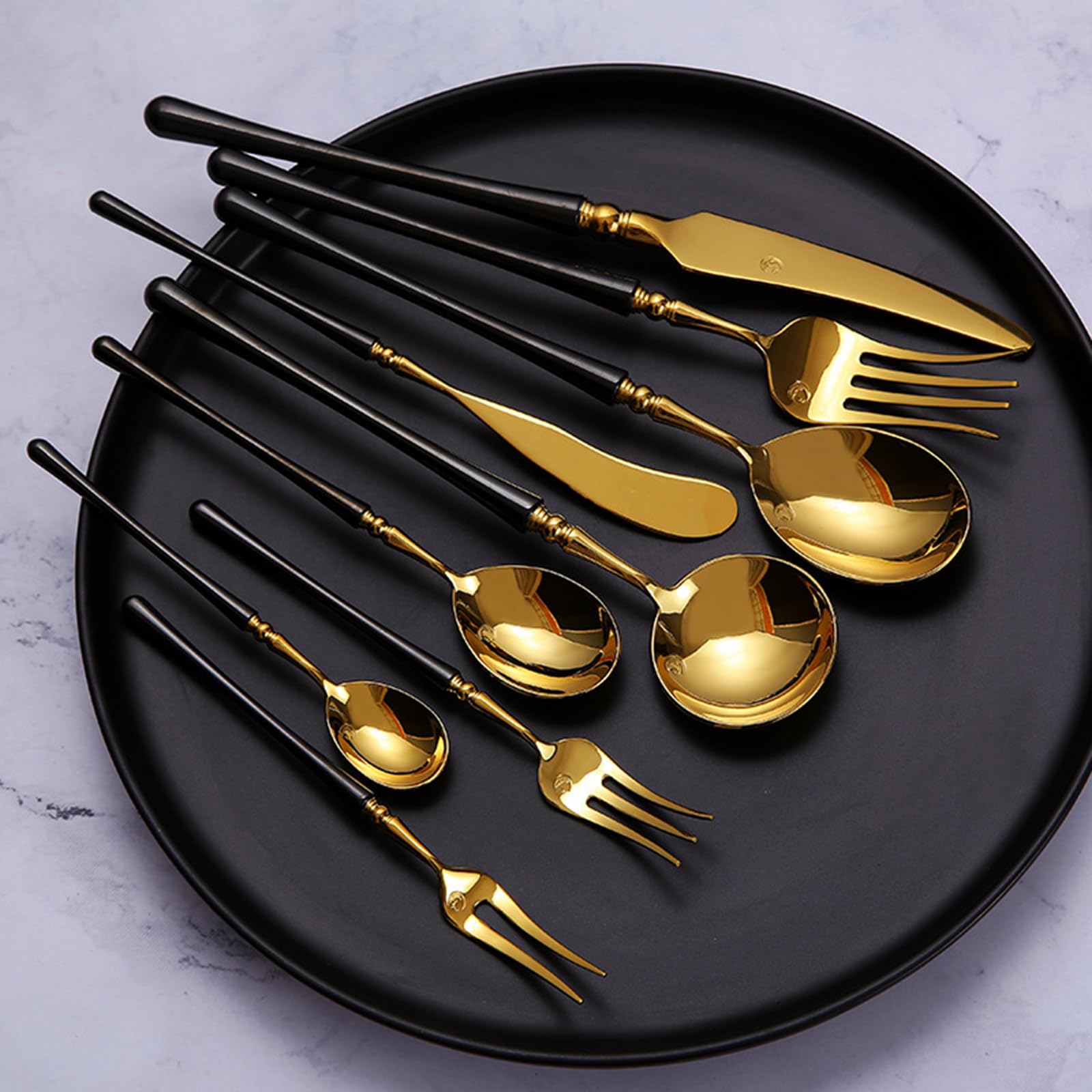 Este Juego de Cubiertos de 80 Piezas para 16 Juegos de Cubiertos Dorados de Acero Inoxidable, Juegos de Utensilios de Mesa, Juego de Cubiertos Estilo francés para el hogar, Banquete, Pulido,