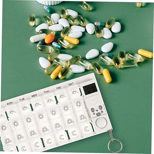 Miniatura 9 de 7 mini pastilleros reloj despertador de viaje Mini reloj despertador caja de bloqueo para contenedores de medicamentos 7 días caja de píldoras caja