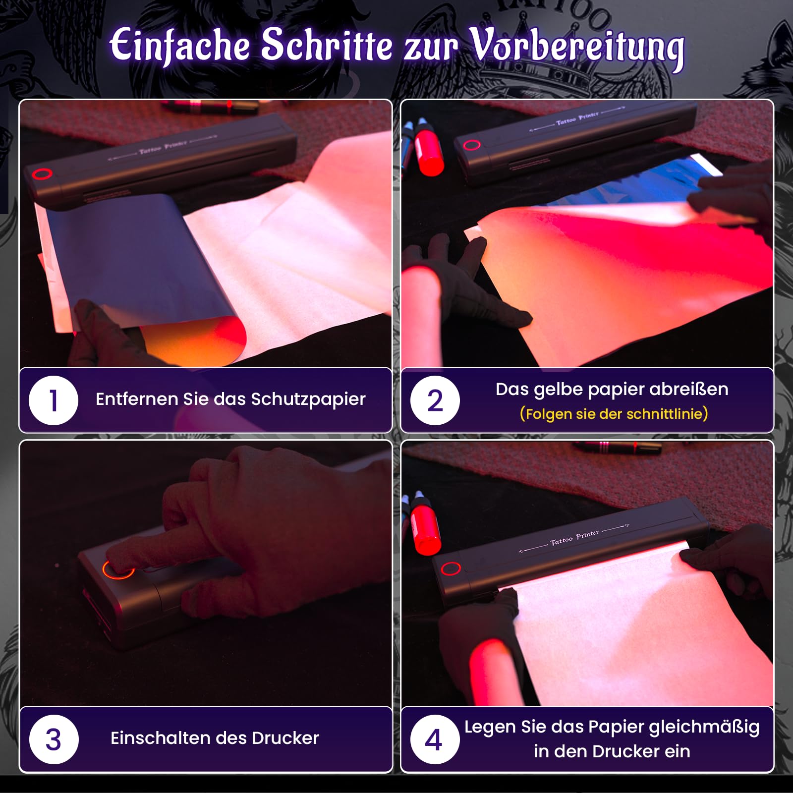 Yowell H1 Tattoo Drucker Bluetooth, Stencil Drucker, Tattoo-Drucker mit 10 Blatt Transferpapier, Tattoo-Stencil-Drucker für Smartphone & PC, Thermodrucker-Tattoo für Künstler und Anfänger, Schwarz
