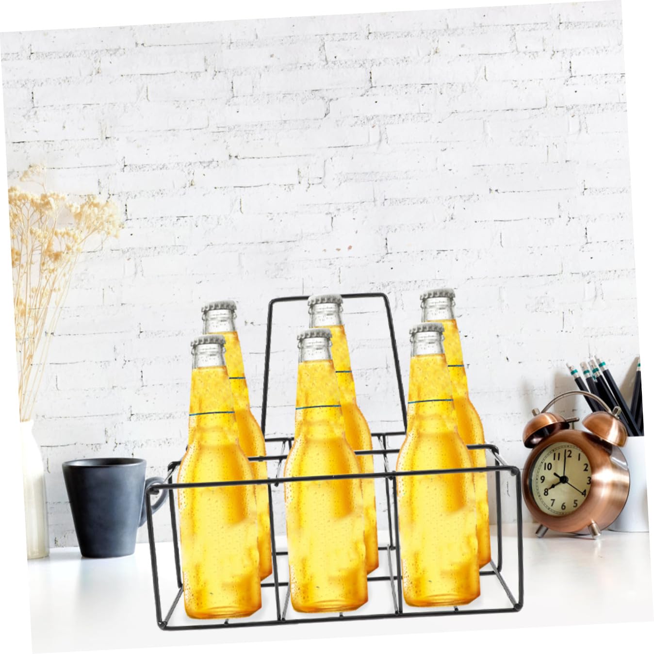 Porte-Bouteilles en Fer Noir 6 Emplacements, Design Pratique et Léger, Panier Portable pour Bar, la Cuisine ou Rangement de Bouteilles