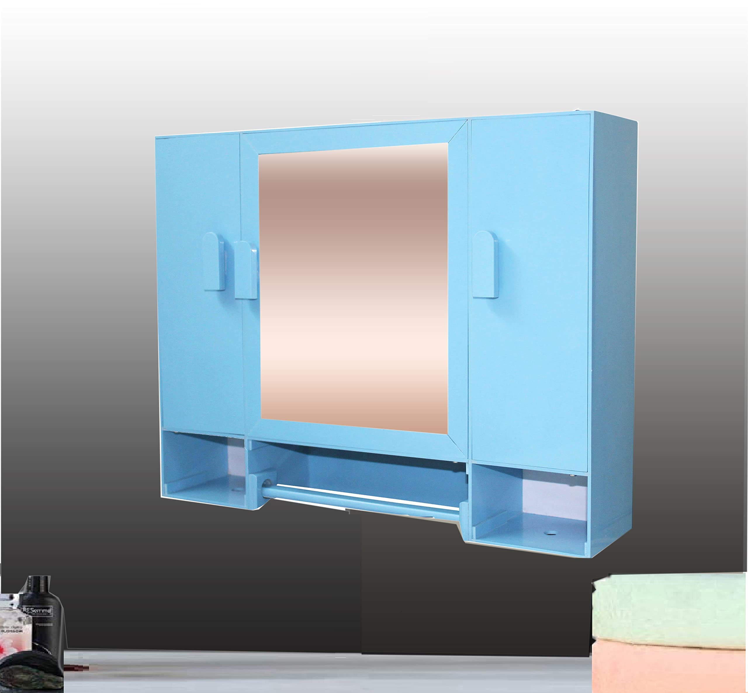 Diplomat Sky Blue Acrylic 3 MM Thickness (20" x 4" x 16" Inch) Three Door Bathroom/Wash Basin/Wall Mirror Cabinet-image-44