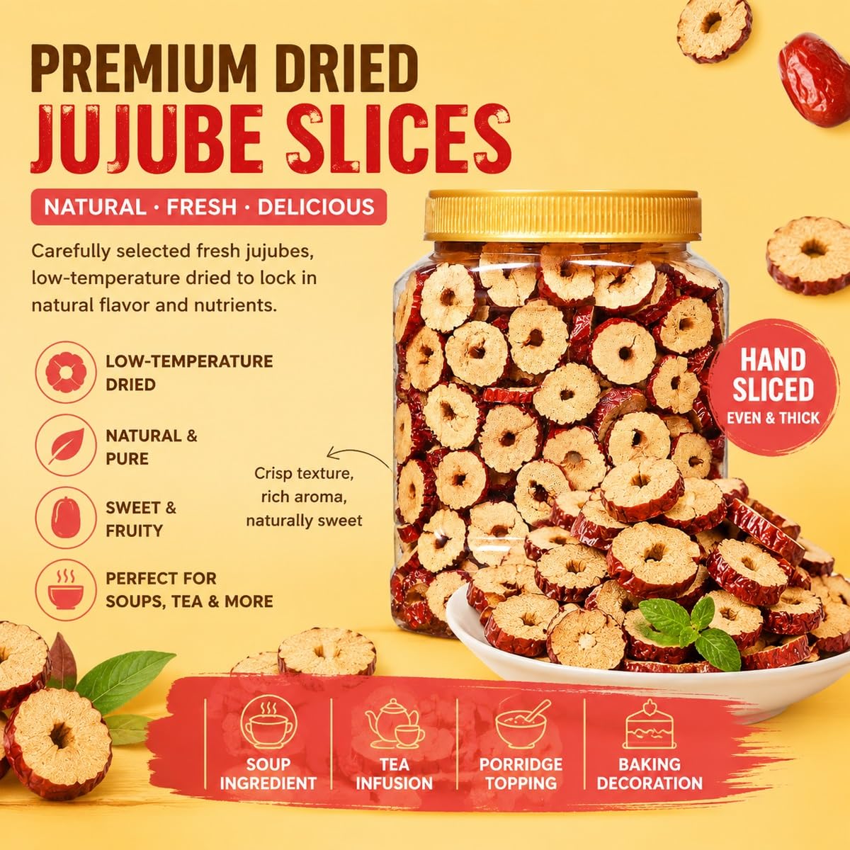 Tranches De Jujube Séchées | Snack Aux Dattes Rouges Chinoises 500g