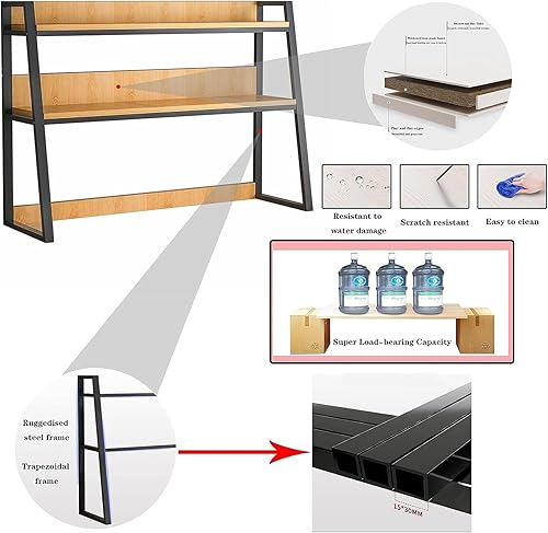 Miniatura 6 de Estantería de escritorio de 2 niveles para escritorio de computadora, organizador de estantería de madera, estante de almacenamiento multiusos para