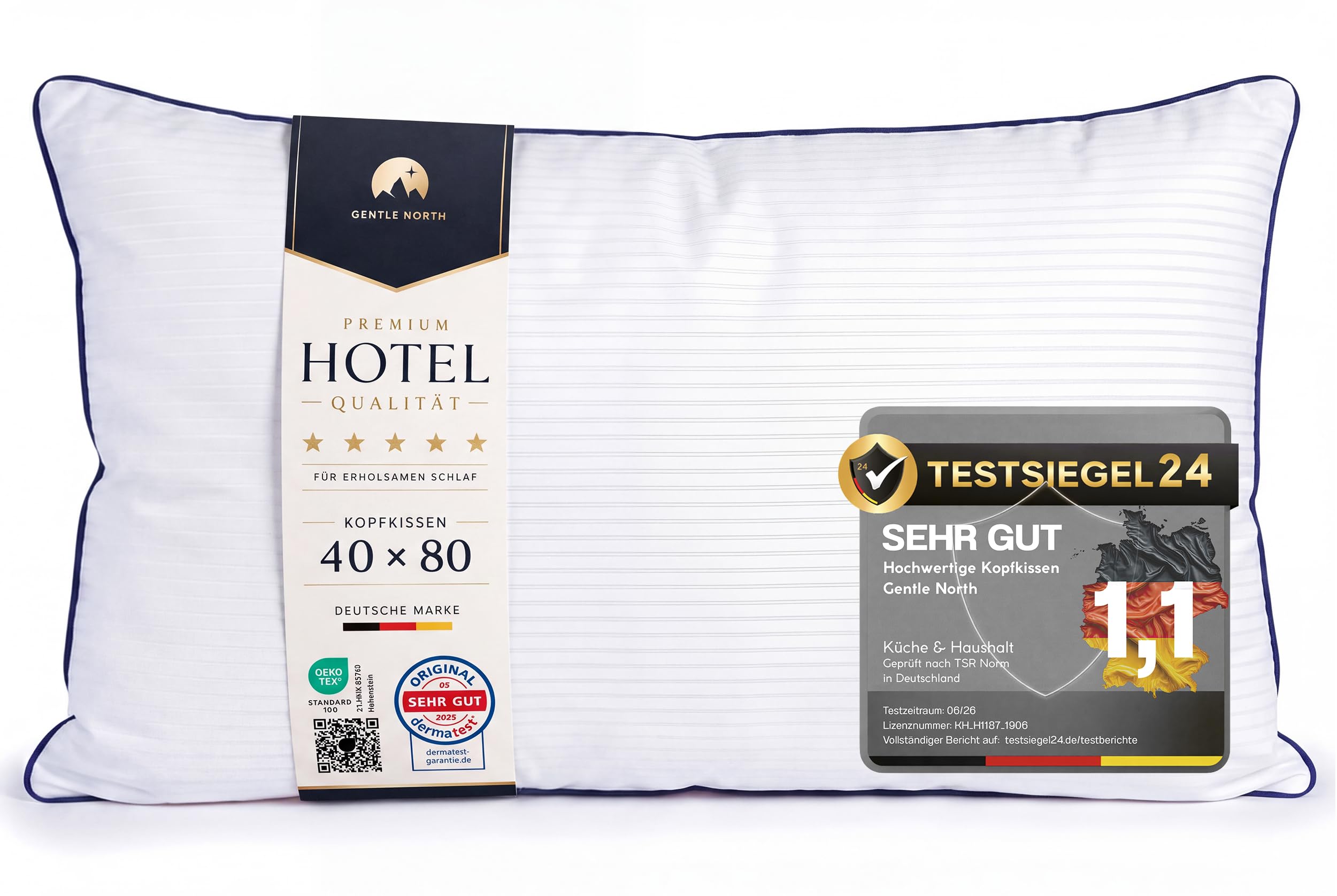 Gentle North Hochwertige Kopfkissen 40x80 cm groß in Hotelqualität - Flauschiges, gut gefülltes Schlafkissen für Allergiker geeignet (Ökotex 100 Zertifiziert) - 60° Waschbar