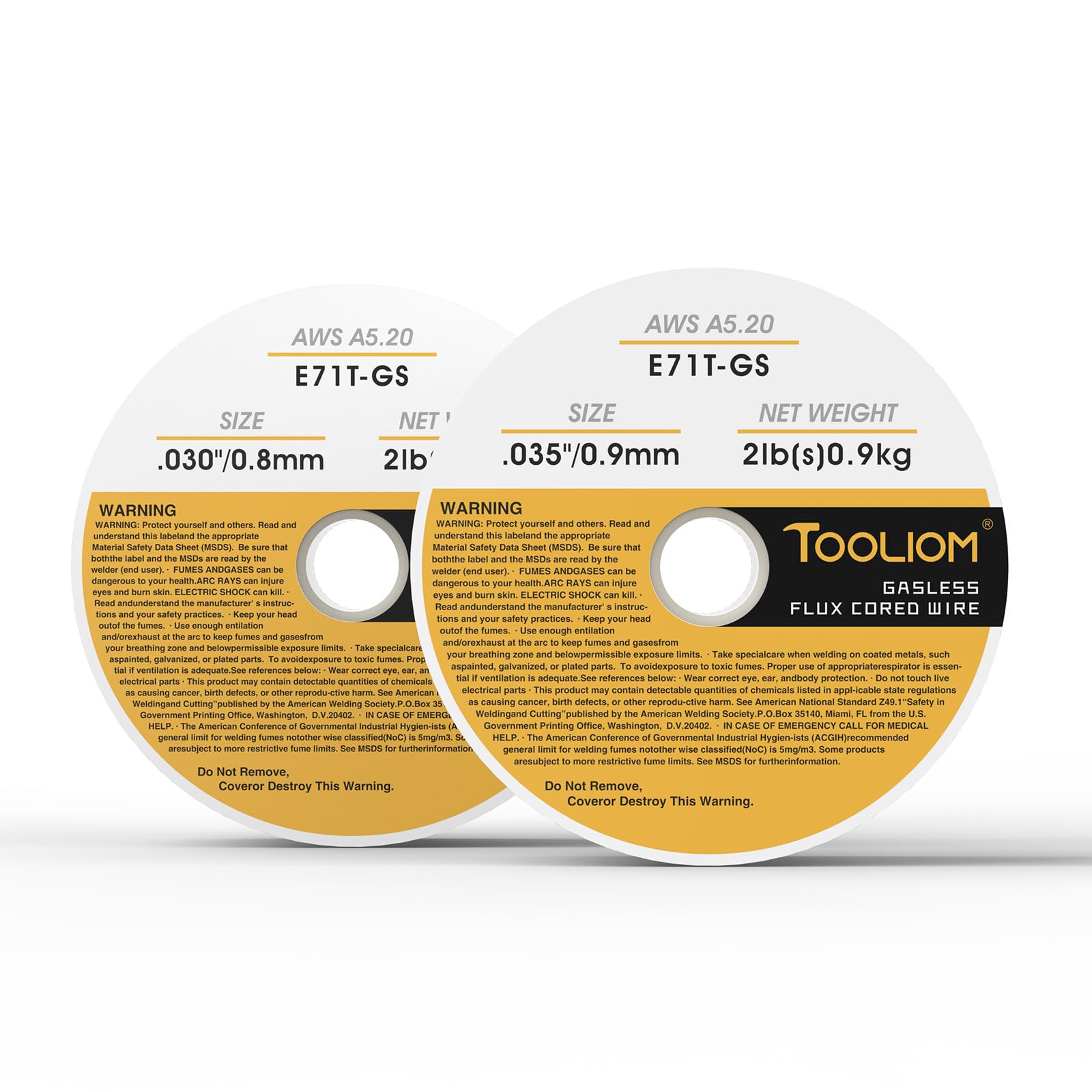 TOOLIOM E71T-GS 0.76.2 cm+0.88.9 cm alambre de soldadura de núcleo de flujo sin gas 0.9 kg | Solda acero al carbono en todas las posiciones, mínimo salpicaduras, fácil eliminación de escoria