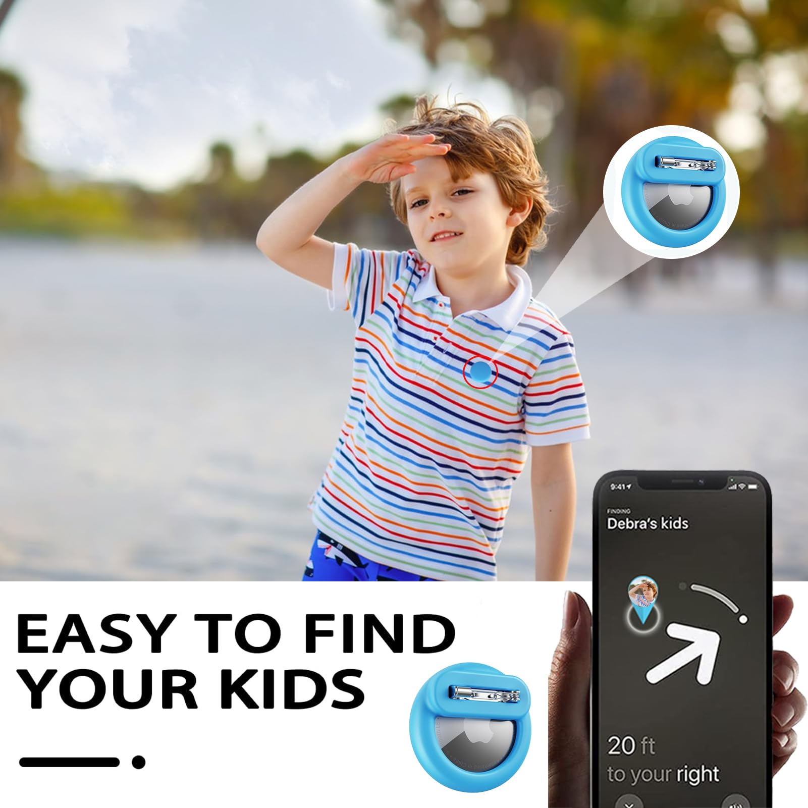 Dingfeiyu Airtag Holder Hidden, Custodia per localizzatore GPS nascosta, Custodia Airtag Nascosta con Spilla per bambini, anziani, animali domestici, zaini, bagagli (blu scuro) - 4