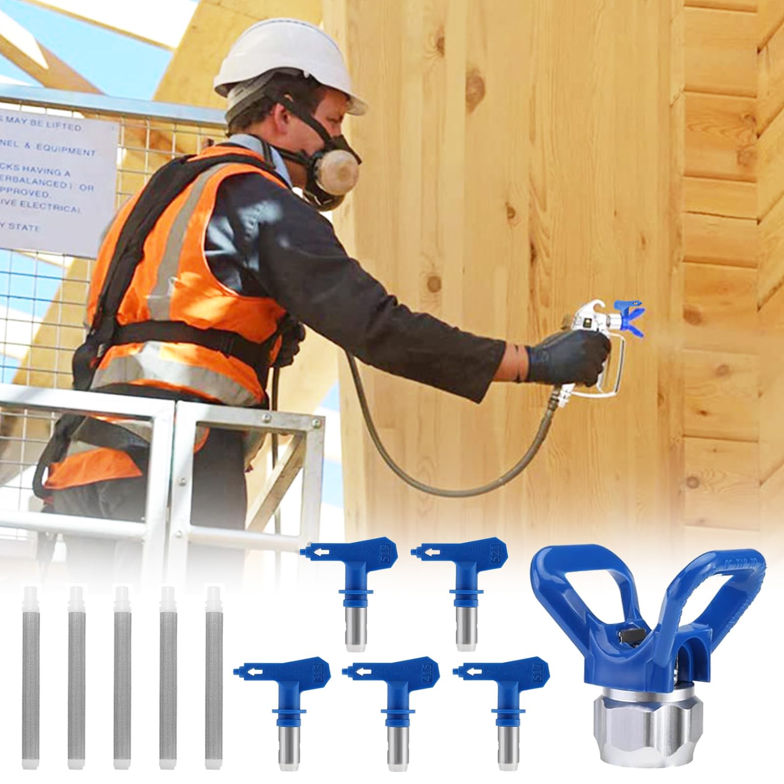 Pistola Spruzzo Vernice, 15 Pezzi Pistola a Spruzzo per Verniciare Airless e Tubo Flessibile Kit con 5 Ugelli, Filtri, Tubo Flessibile, Aste di Prolunga