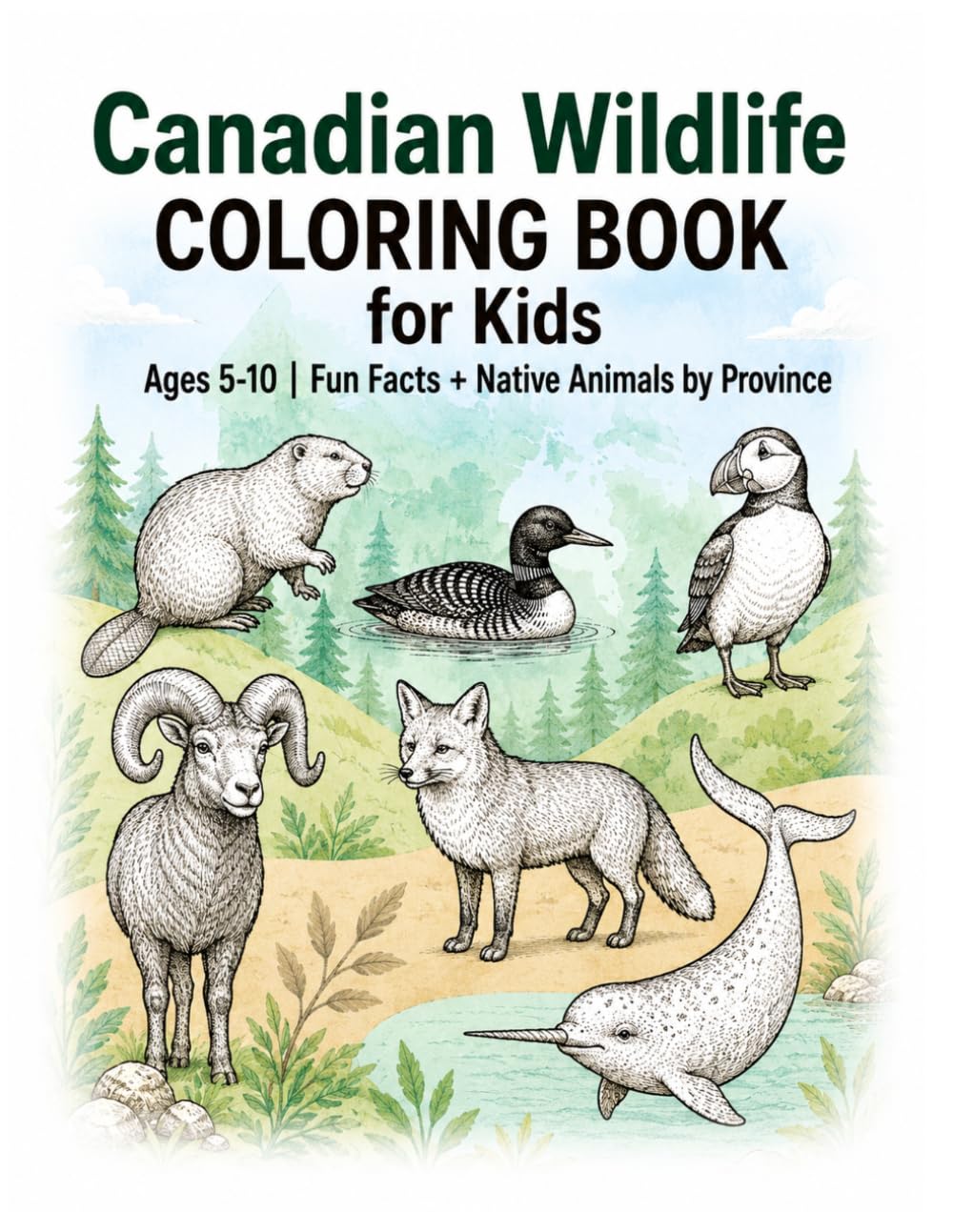Canadian Wildlife Coloring Book For Kids: Color, Learn & Quiz! Native Animals by Province with Fun Facts and Interactive Quiz Pages Ages 5–10