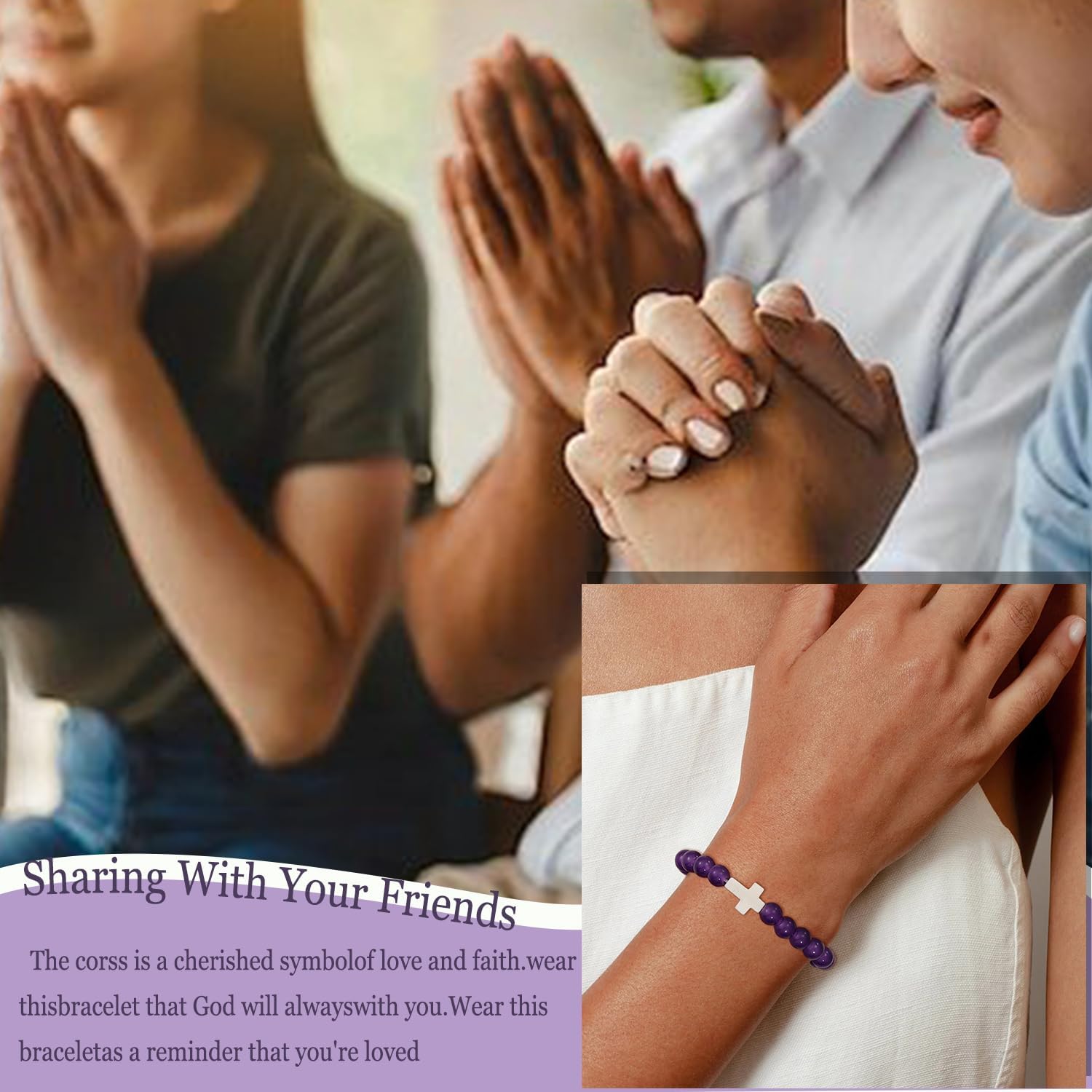 COLOYAN 9Pcs Cross Natural Stone Bracelets for Women, 8mm Stone Beaded Cross Bracelet for Mother Grandma Wife, with 9 Meaningful Card Inspirational - Image 7