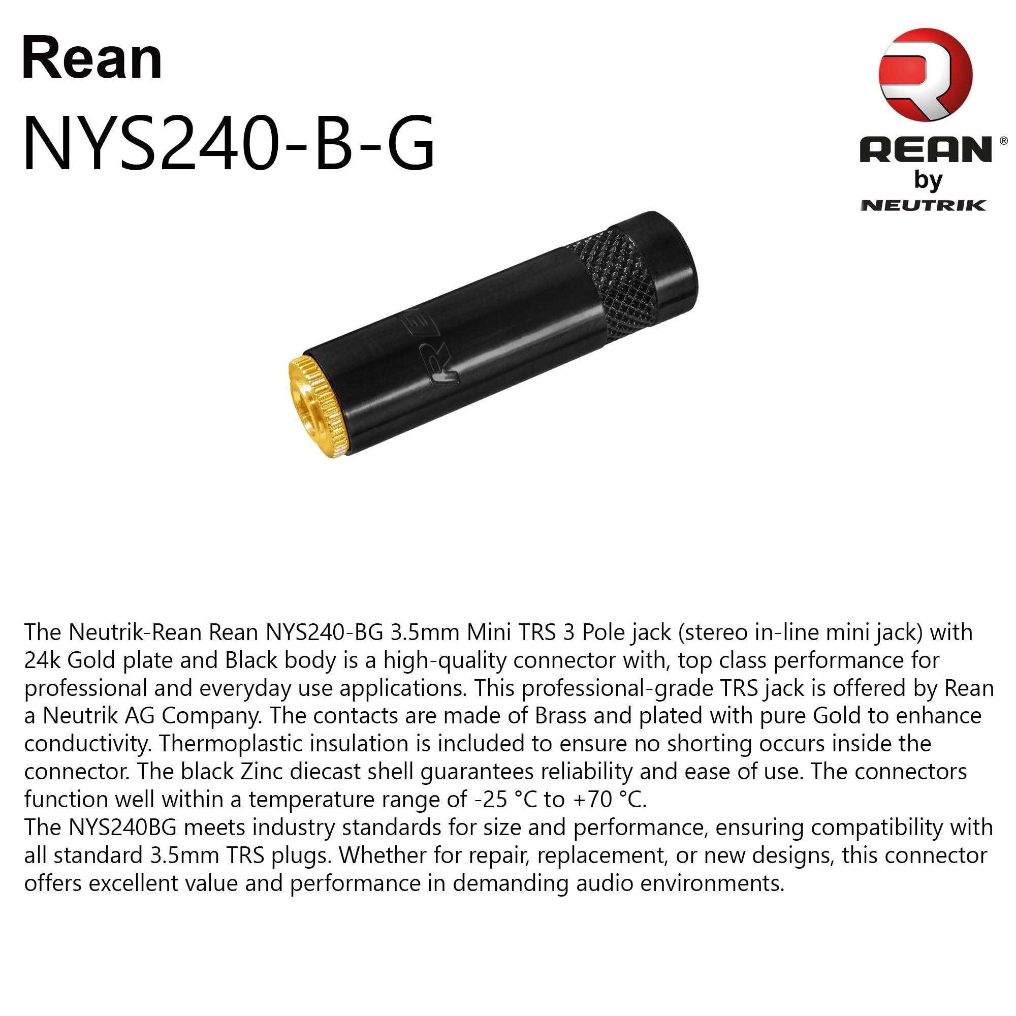 Cavo ausiliario mini Star-Quad bilanciato ultra silenzioso ultra flessibile e bilanciato con connettori Neutrik-Rean da 3,5 mm Gold Mini TRS maschio e femmina da 3,5 mm