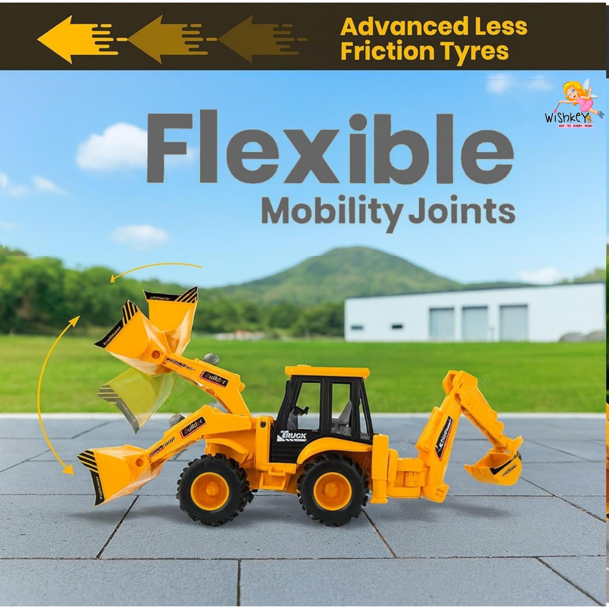 WISHKEY 2-in-1 Friction Powered Bulldozer Truck JCB Excavator Toy Go Construction Vehicle with 180° Rotatable Shovel Big Rubber Wheels Heavy Duty Unbreakable Engineering Car for Kids — Amazon image 9