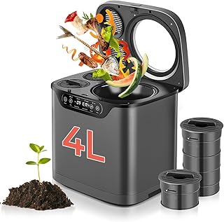 Electric Composter for Kitchen 4L, Countertop Compost Bin Indoor with Visible Window, LED Display,
