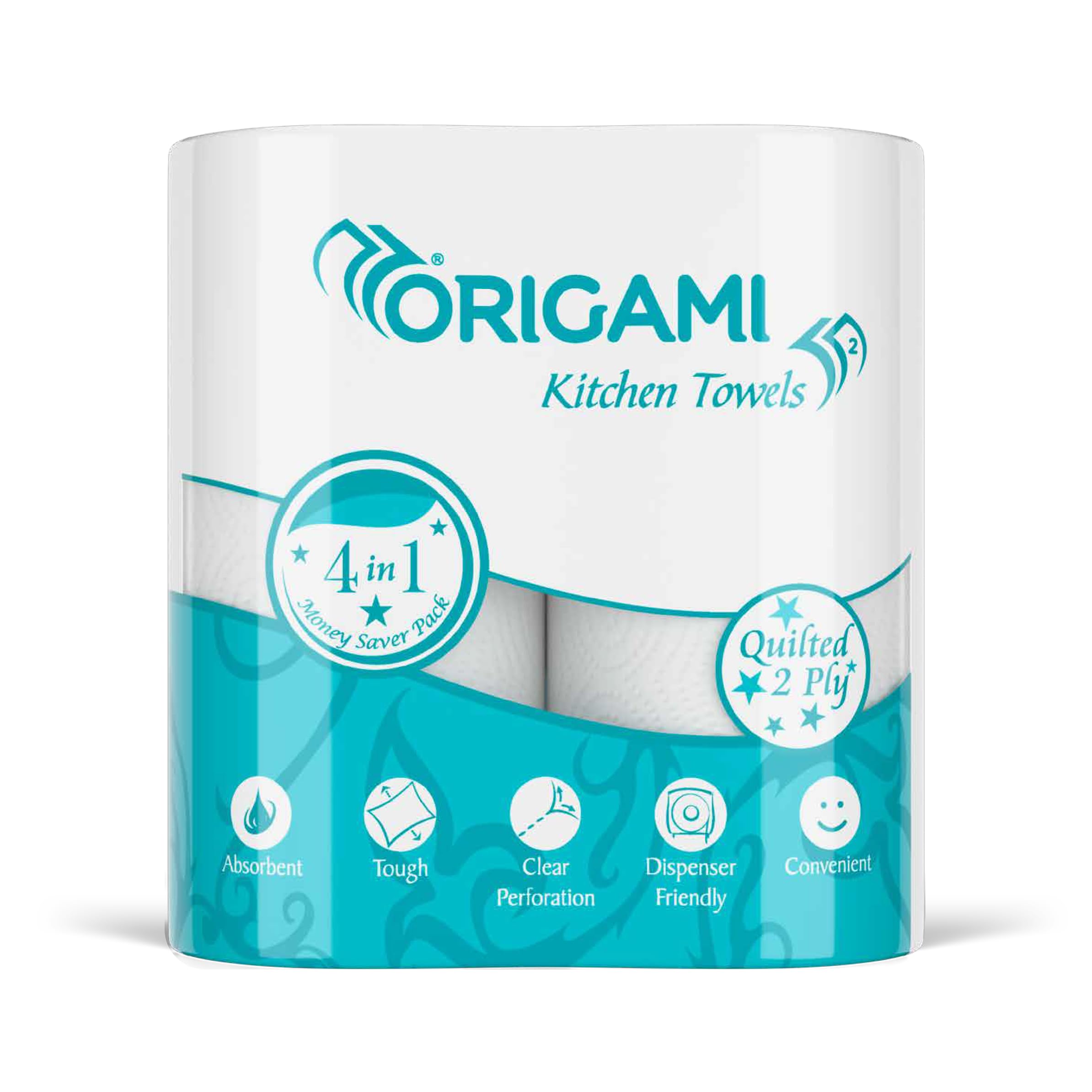 Origami 2 Ply Kitchen Tissue Paper Roll - Pack of 4 (60 Pulls Per Roll, 240 Sheets)-image-4