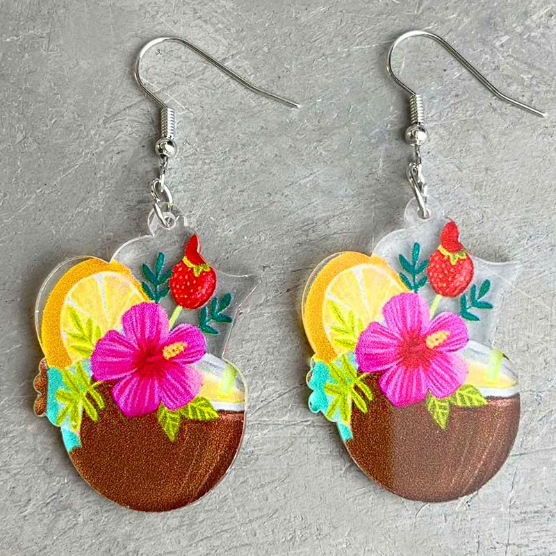 Hawaiian Cocktail Drink Earrings Bohemia Colorful Cute Wineglass Drop Dangle Earrings for Women Summer Beach Party Vacation Earrings Holiday Jewelry Gift2