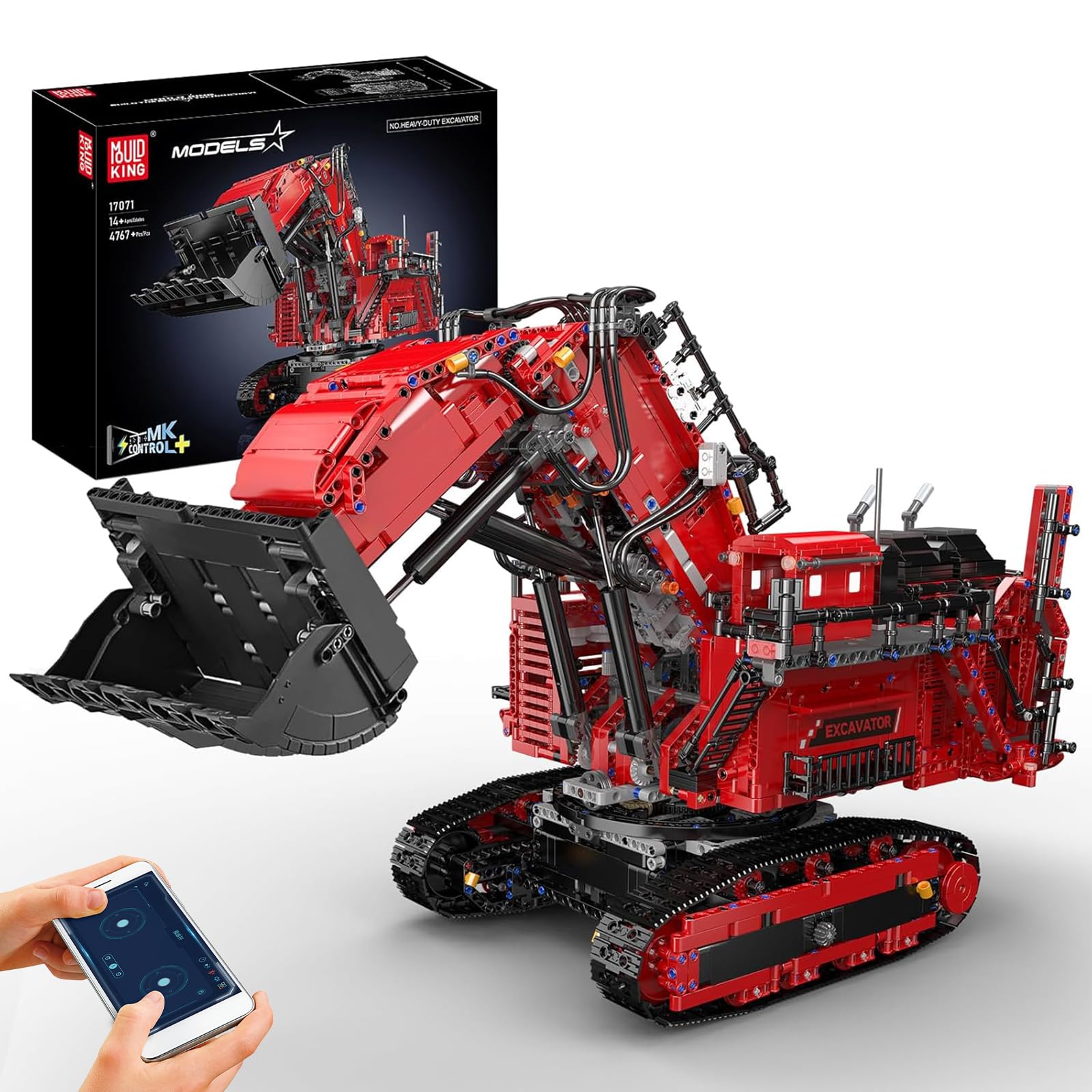 Mould King 17071 MOC Technik Ferngesteuert Bagger für RH400 Raupenbagger, Technologie Control+Excavator LKW-Modell Klemmbausteine BAUS RC Fahrzeug Klemmbausteine Bausatz （4767 Teile）