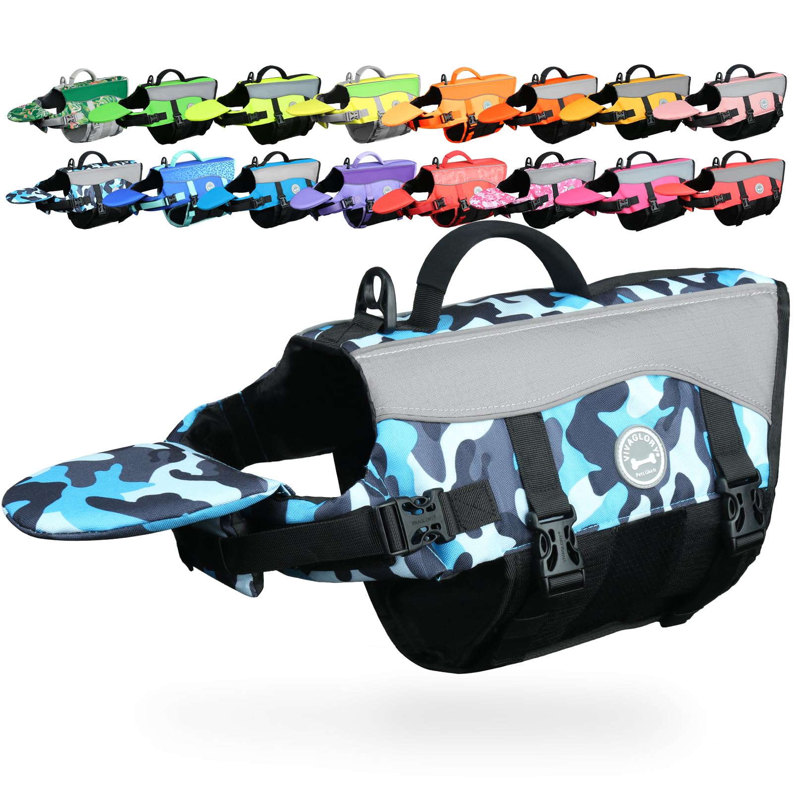 VIVAGLORY Front Float Dog Life Vest, Dog Life Jacket for Swimming & Boating, Swimming Vest with Chin Float & Handle, Ripstop & Buoyancy for Puppy