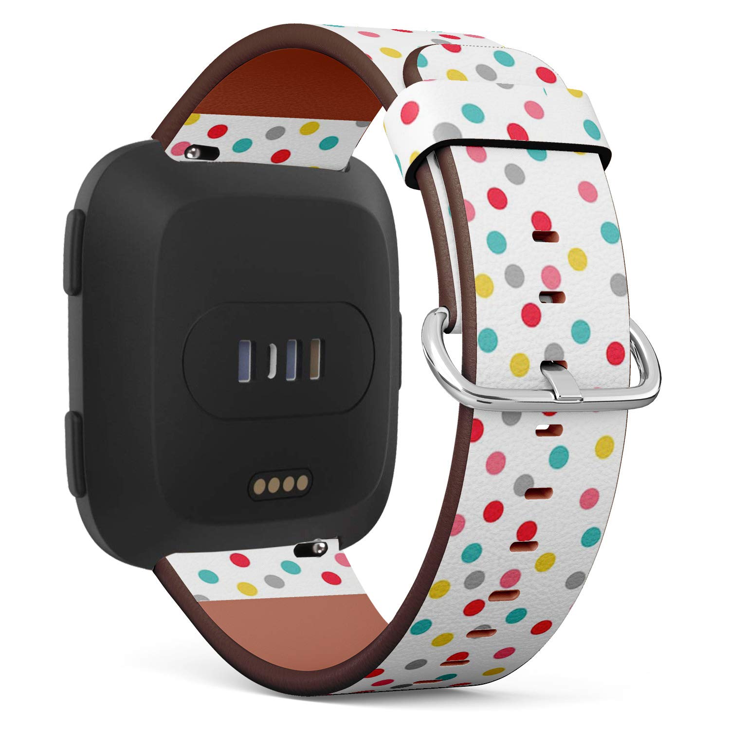 Replacement Band, Compatible with Fitbit Versa/Versa 2 / Versa Lite - Leather Band Bracelet Strap Wristband Accessory with Quick-Release Pins // Polka Dot