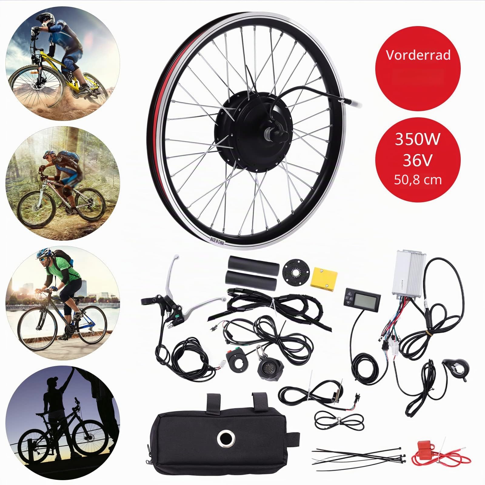 E Bike Vorderrad Umbausatz 350W 36V Elektrofahrräder Nabenmotor Elektrofahrrad Umrüstsatz Motor mit LCD Display für Fahrräder mit 20-Zoll-Reifen