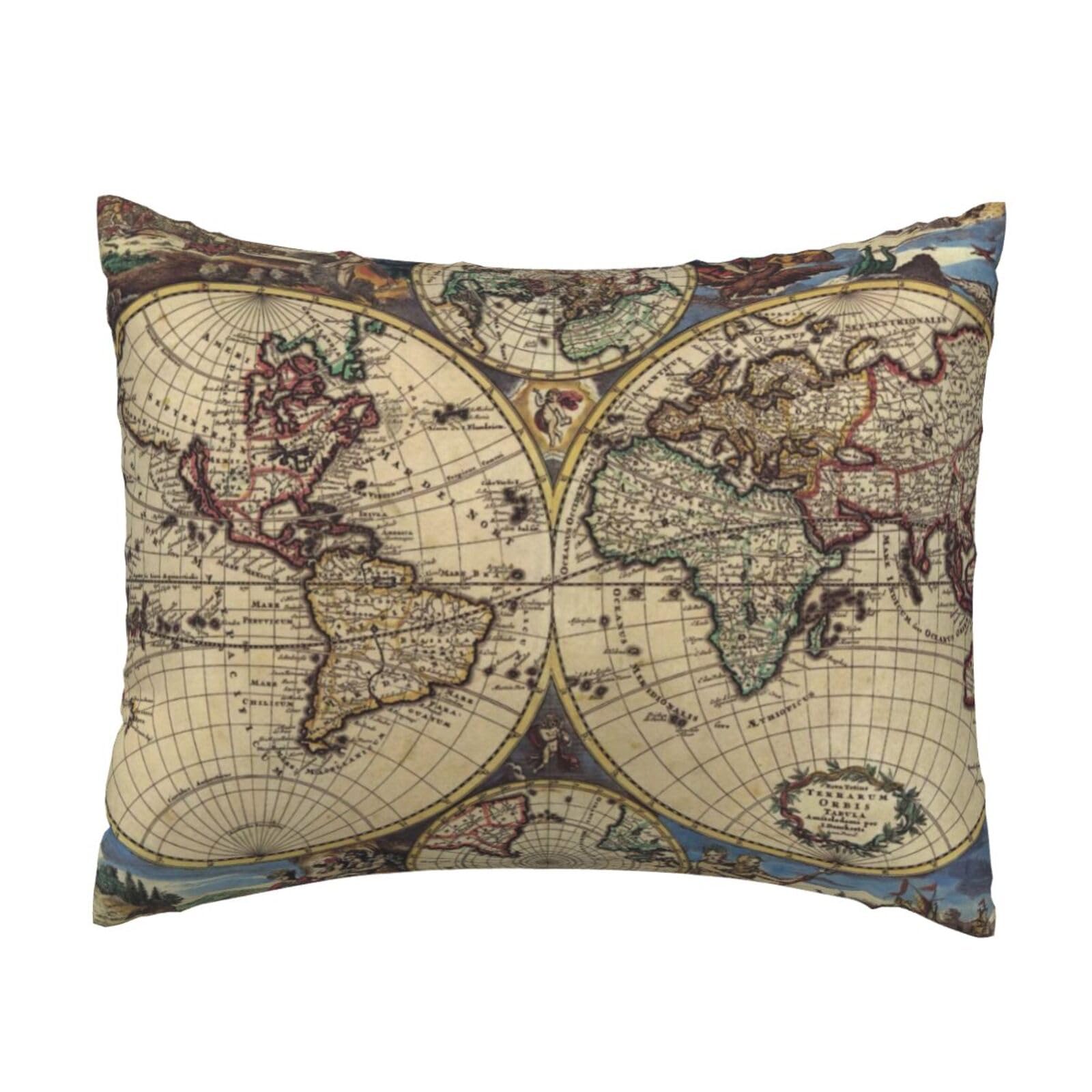 YFSGDLBN Ancient Map World Globe printed Pillow Case 20x26in decorative Cushion Cover pillowcase