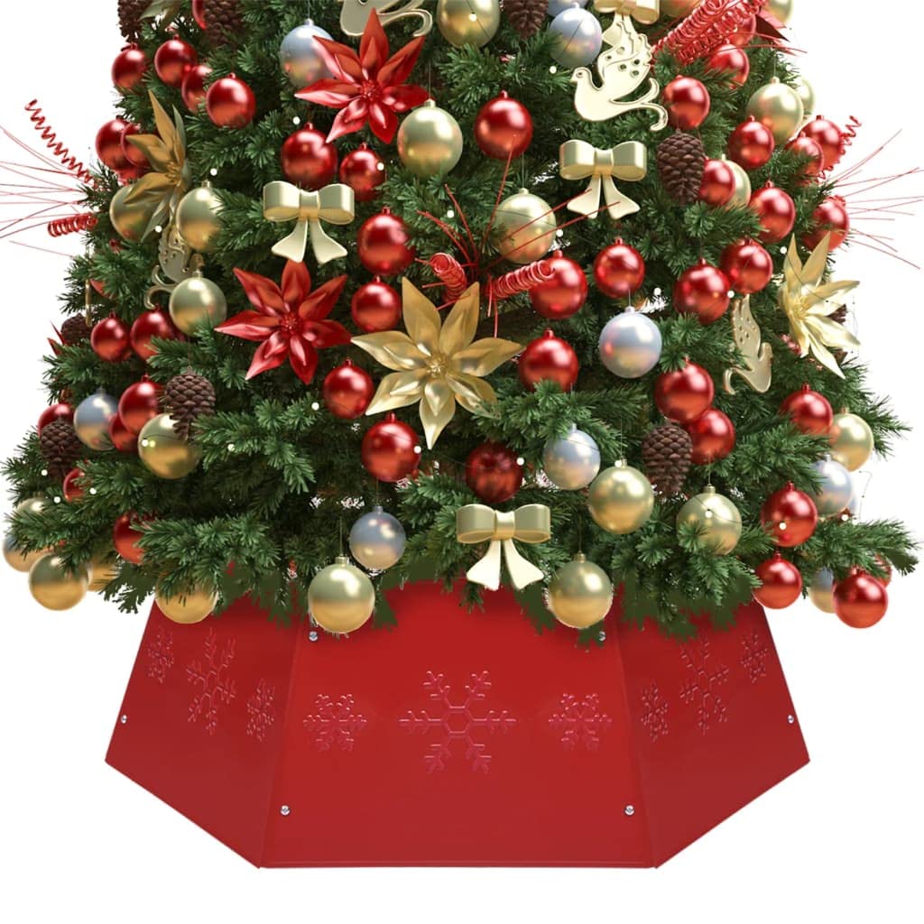 Jupe de sapin de Noël rouge en métal Ø 68 x 25 cm - Couverture de sapin de Noël ronde - Décoration de sapin de Noël - Tapis de protection de sol pour salon - Tapis de sapin de Noël festif