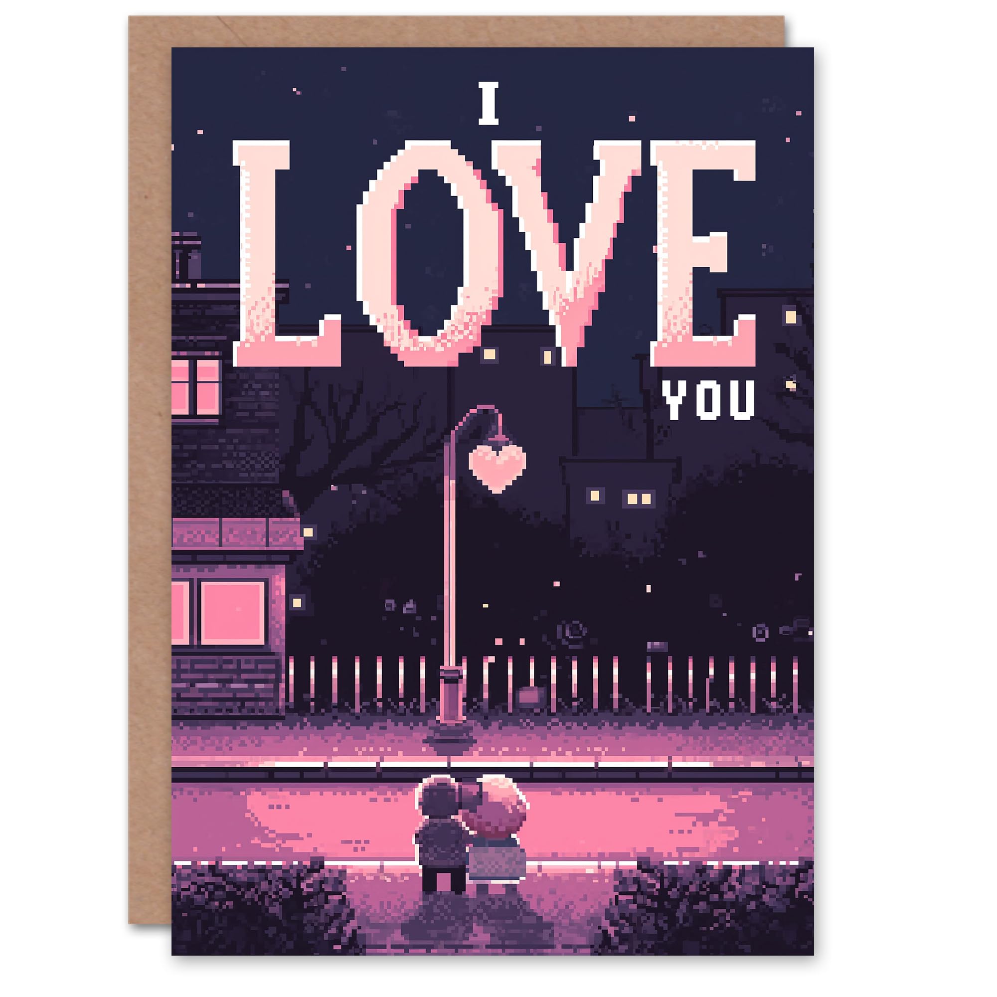 Artery8 Valentines Day Greeting Card Pixel Art Love You Night Alley Stars For Her Wife Partner