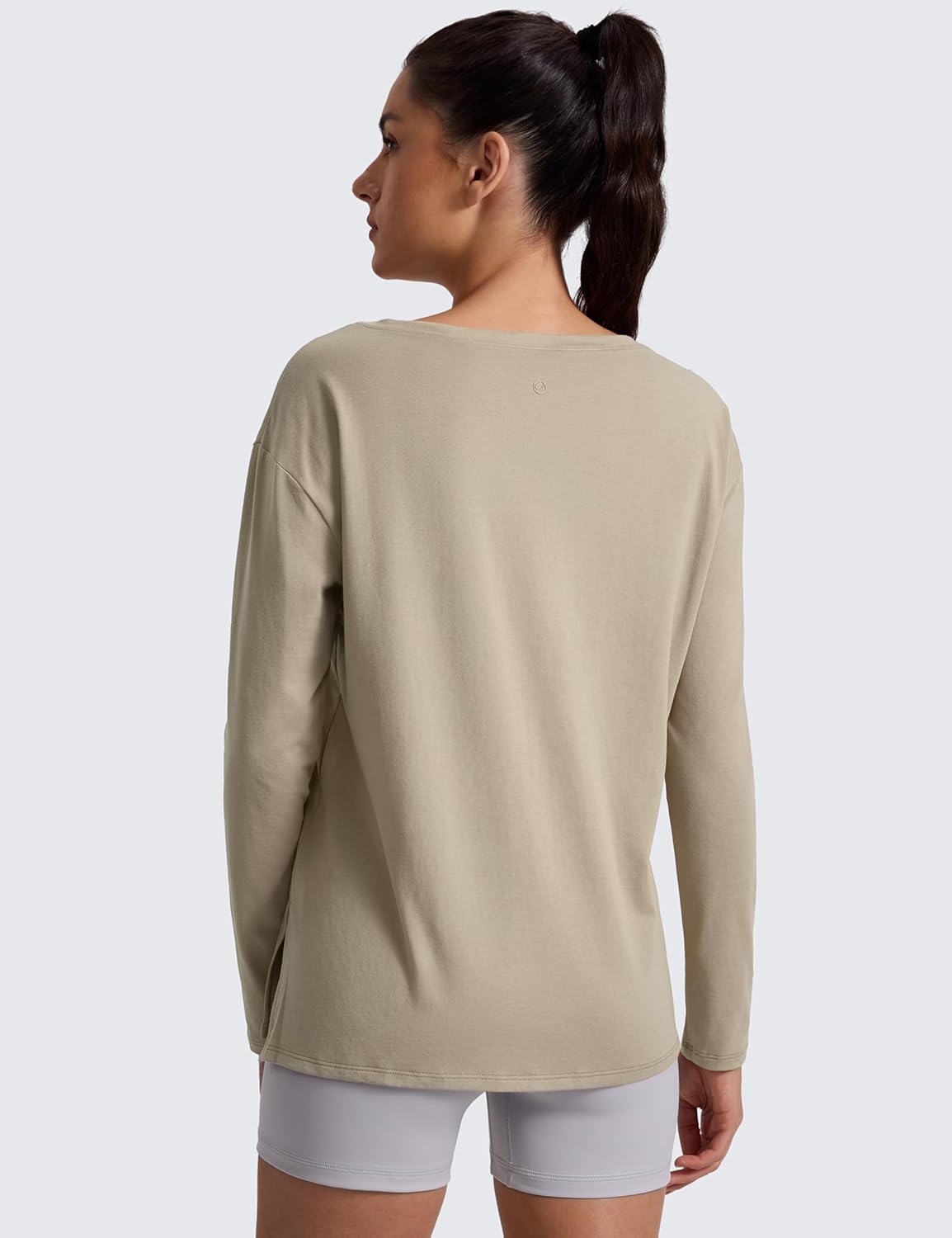 CRZ YOGA Cotton-Blend Long Sleeve Shirts for Women - Boat Neck Workout Athletic Casual Going Out Tops Soft Fall T-Shirt