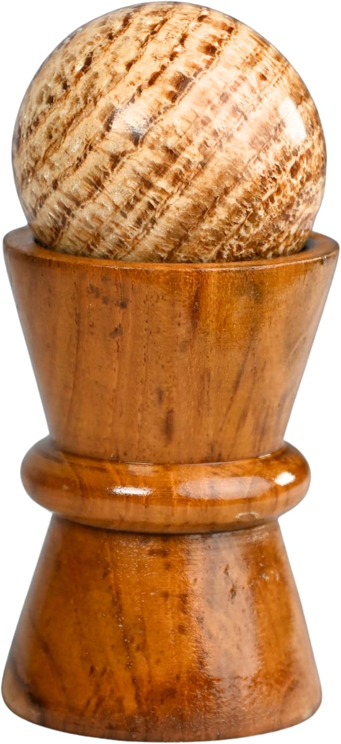 collectiblesBuy Decorative Fossil Stone Ball with Wooden Stand Natural Healing Crystal Sphere for Energy Balance, Meditation, Reiki & Vintage Home Office Decor Gift