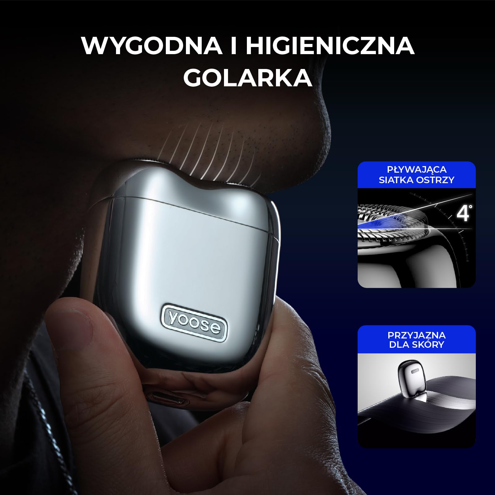 yoose Elektryczna Maszynka do Golenia dla Mężczyzn, IPX7 Wodoodporna z Ładowaniem USB-C & Magnetycznymi Główkami, Łatwa w Czyszczeniu - Do Podróży, Outdoor, Służbowych i Samochodu (Żółty)