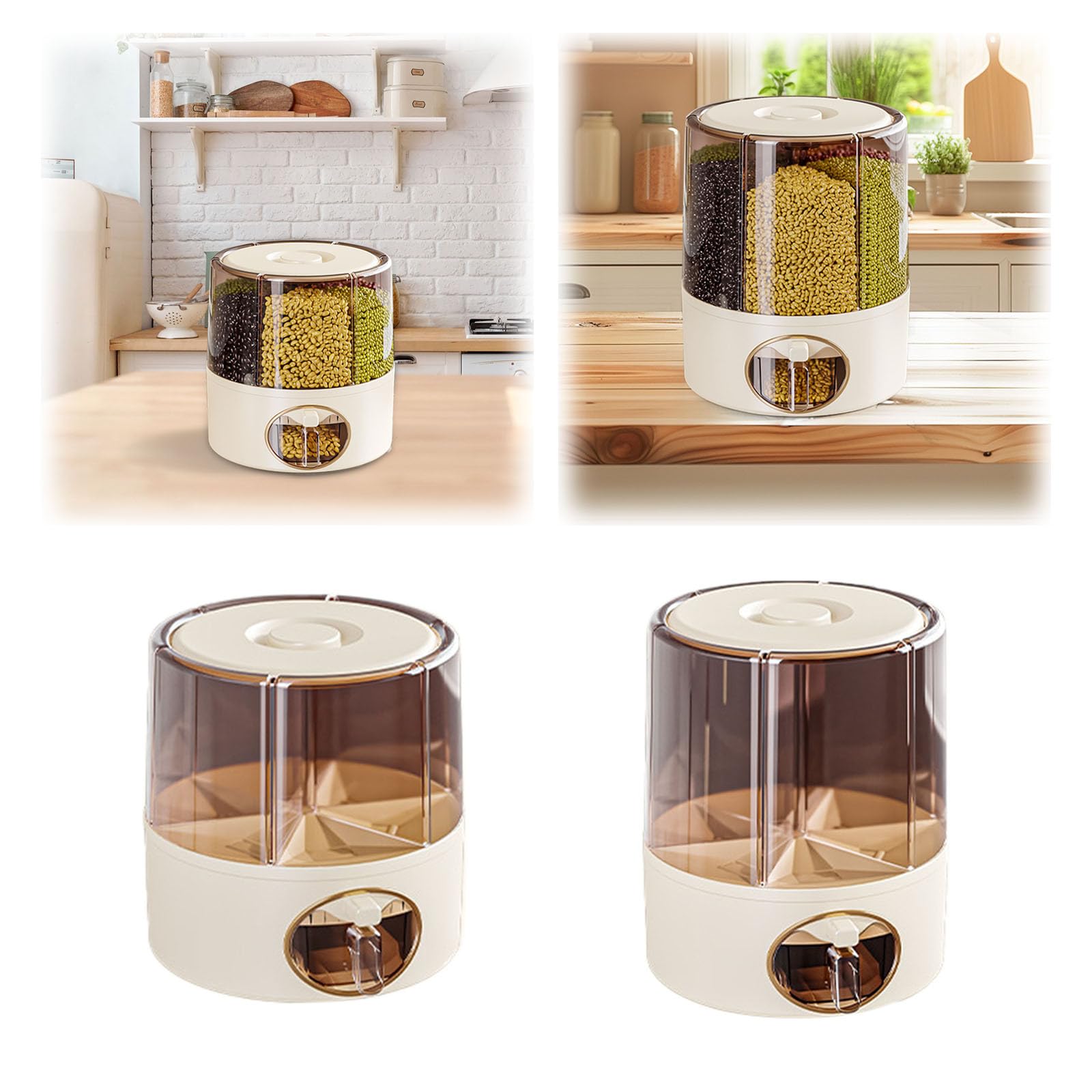 Conteneurs de stockage de céréales transparents avec tiroirs, seau à riz de cuisine à 6 grilles tournant à 360°, distributeur de riz à une touche, distributeur de nourriture sèche tournant pour le