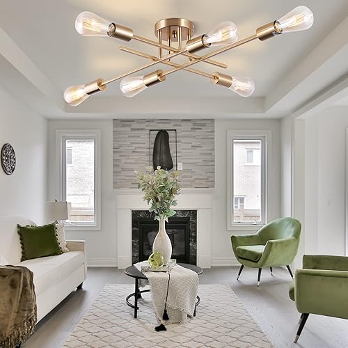 Miniatura 3 de Sputnik Candelabros, lámpara de techo moderna semiempotrada con base E26, lámparas industriales de mediados de siglo para cocina, granja,