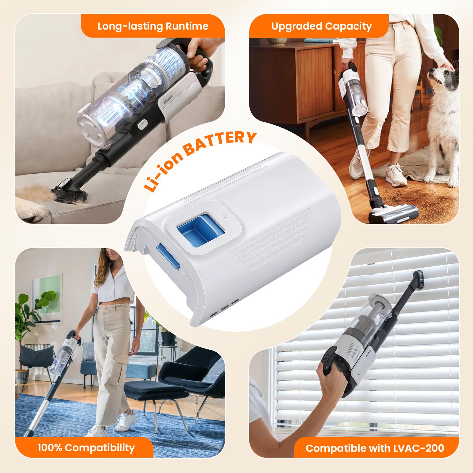 CITYORK Batterie de rechange 22,2 V/3000 mAh pour aspirateur Levoit LVAC 200/LVAC 200 Max, batterie pour aspirateur sans fil Levoit LSV-V201-WUS/LSV-V201B Levoit (1 batterie + 1 brosse + ruban adhésif