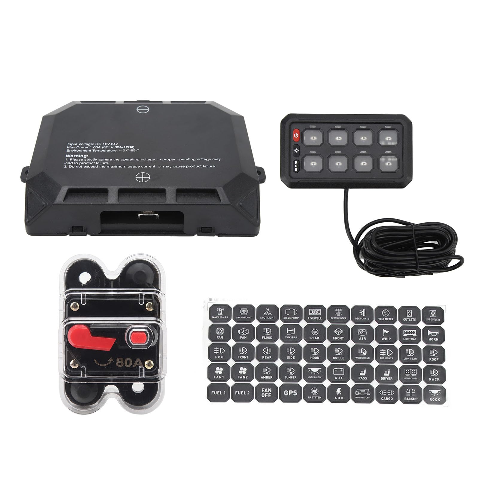 Pannello Interruttori a 8 Gruppi, Controllo Luci RGB, relè di Controllo Circuiti Elettronici, 12 V-24 V per Camion, Barche, ATV, SUV