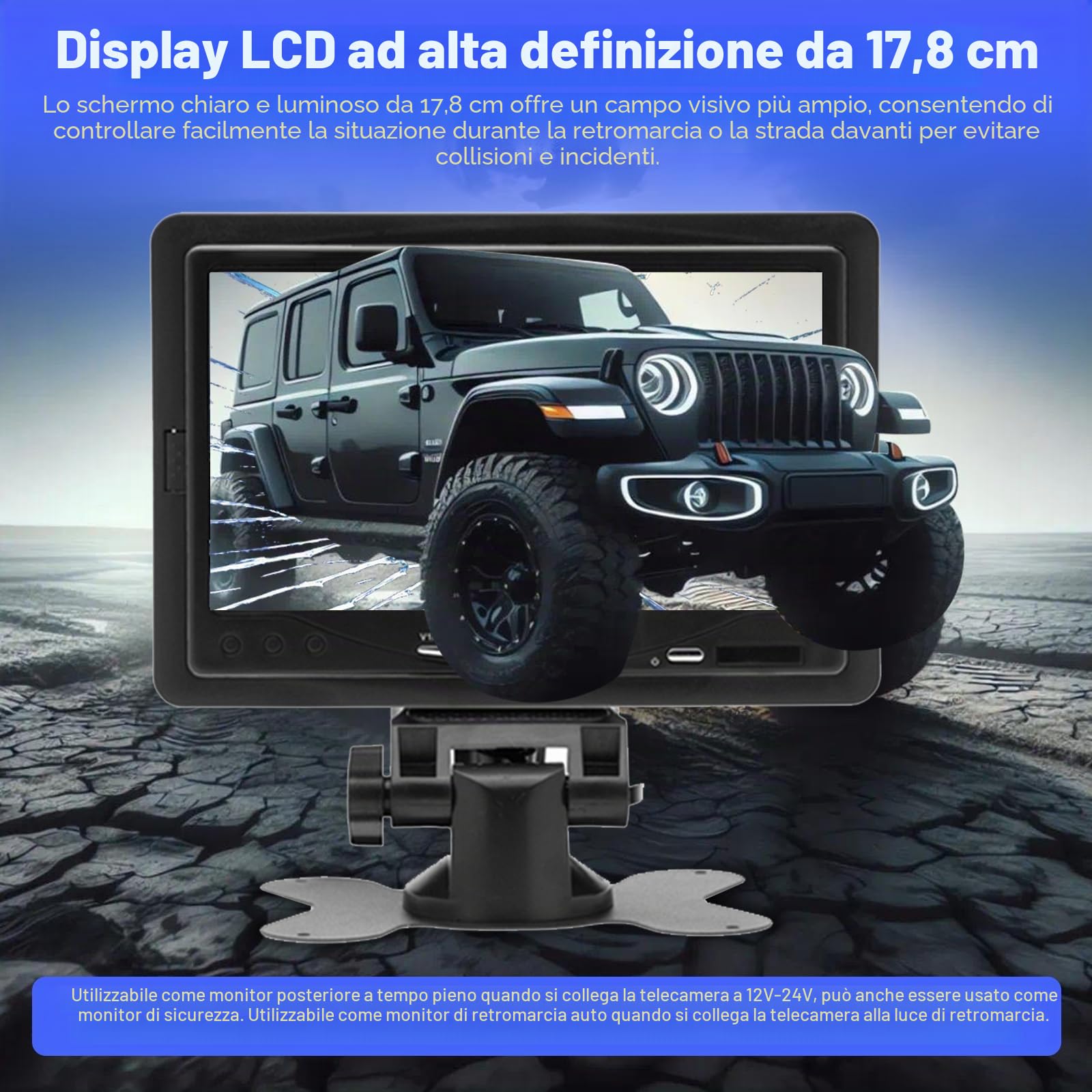 Telecamera Retromarcia per Auto - Monitor auto LCD da 7 pollici con supporto per telecamera di backup IP67 impermeabile 18IR visione notturna- 2 telecamere di backup + 2 cavi per Camper/autobus 12-24V