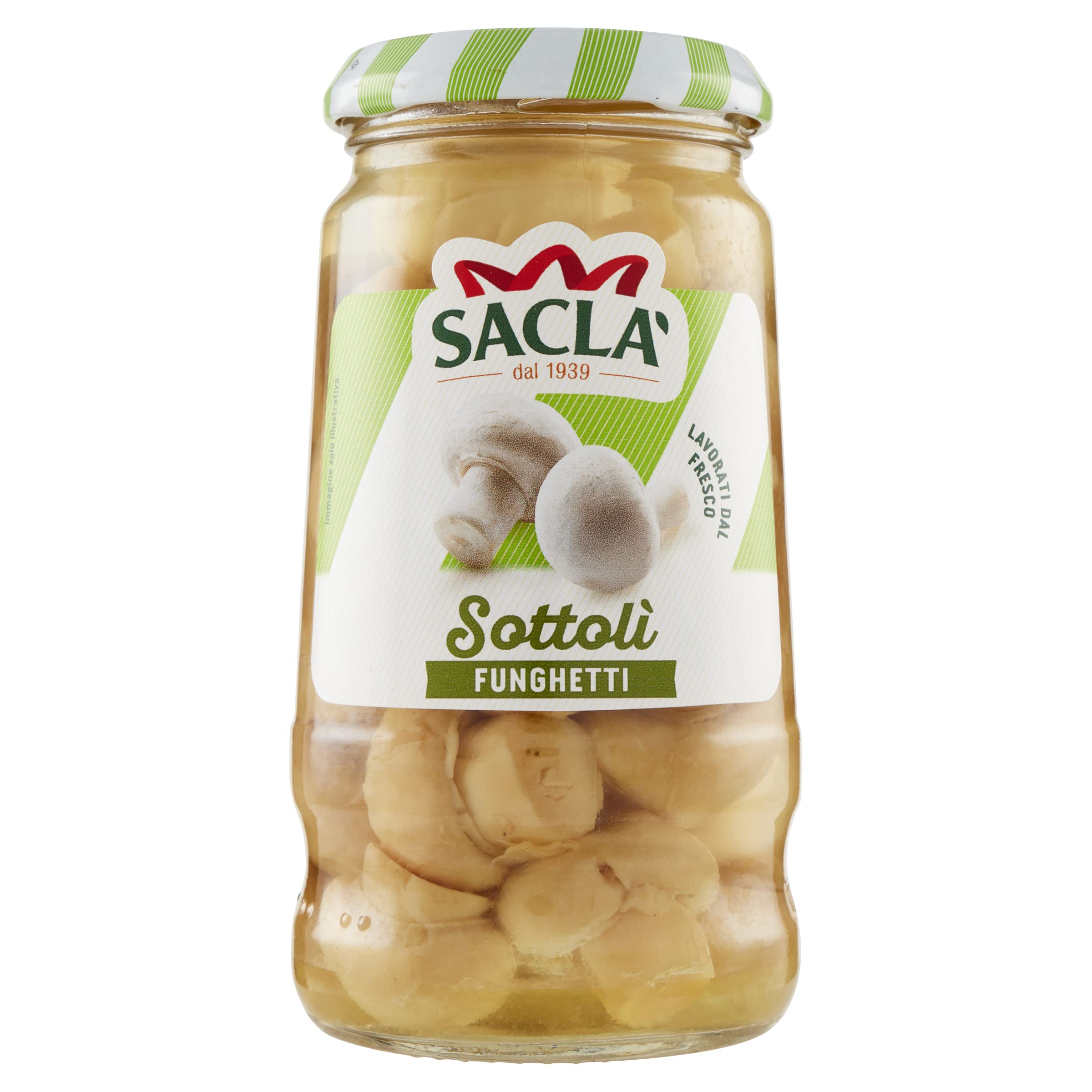 Saclà, Sottolì, Funghetti sottolio, Ideali per Aperitivo, Antipasto, Pizze, Insalate e per Arricchire i Tuoi Piatti, Vaso Vetro, 290g, Confezione da 12 pezzi