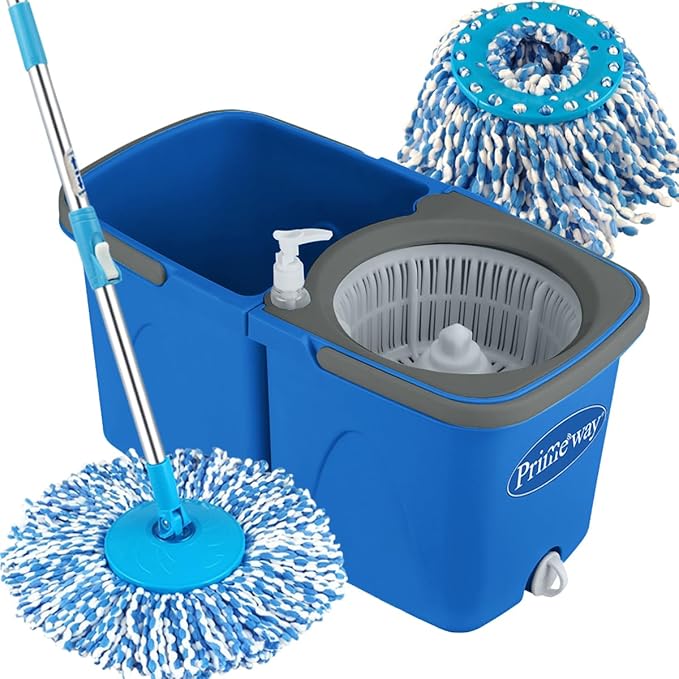 Primeway® Pw710Mn Magic Twin Bucket Rotating Spin Mop with 2 Microfiber