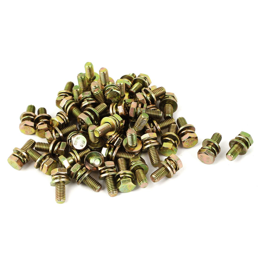 Sourcingmap M6x16mm 8.8 Grade Yellow Zinc Plated Hex Head Bolt 50pcs w Washer