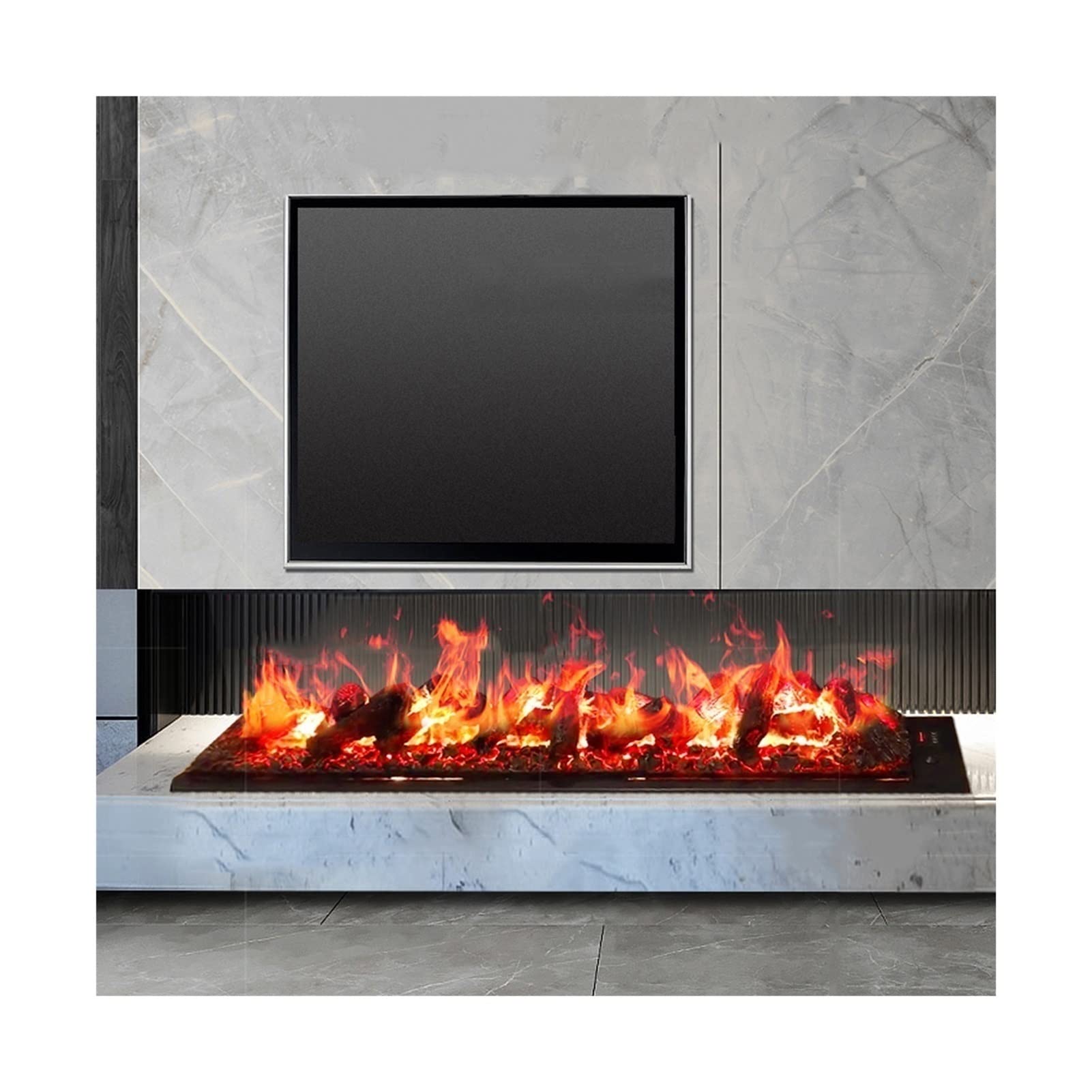 Cheminée électrique Bûches de cheminée électrique 1400 W, encastrées dans le mur, bûches et flammes d'insertion de cheminée télécommandées, lit de charbon de bois en résine réaliste, écran LCD automat