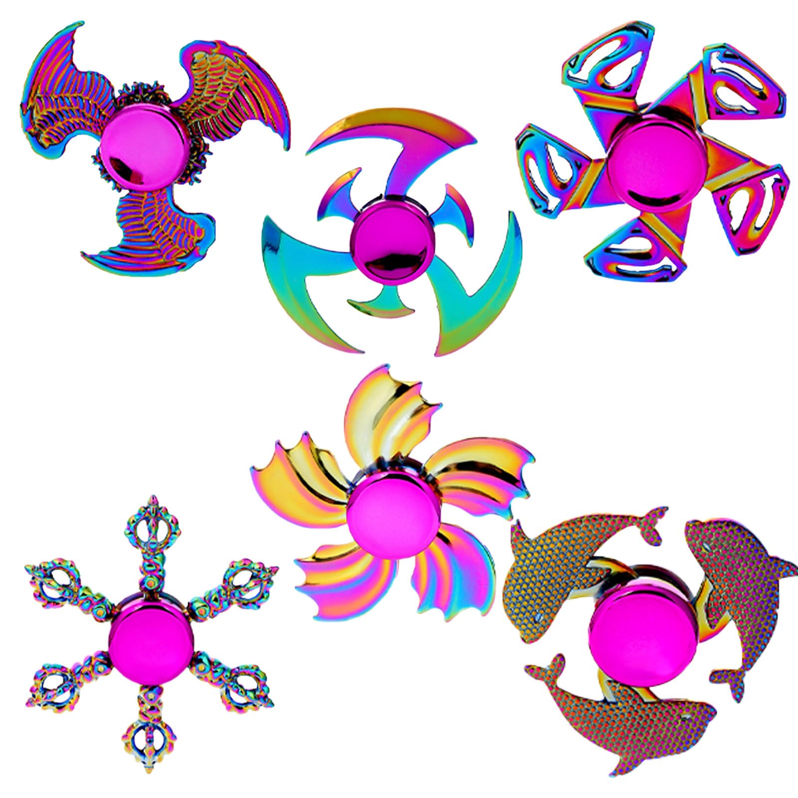 Aszaui Pack of 6 fidget spinners, spinner toys for children, spinner finger bearing finger tri-spinner toy. Stress relief, anti-anxiety, sensory toy, children and adults.