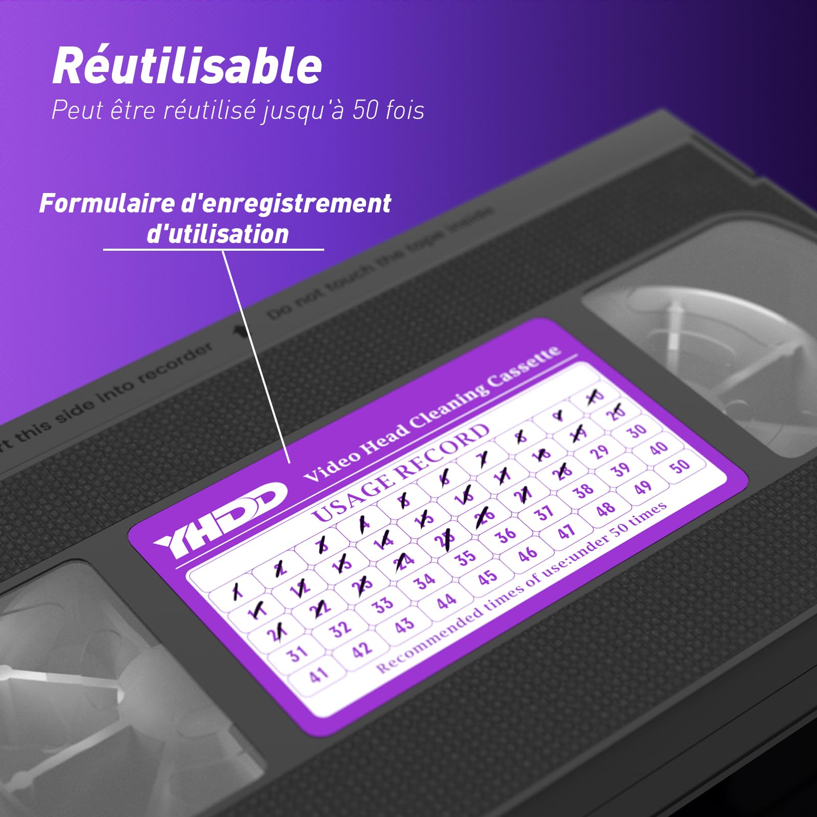 Ruban nettoyant pour tête de magnétoscope VHS/VCR - Réutilisable 50 Fois