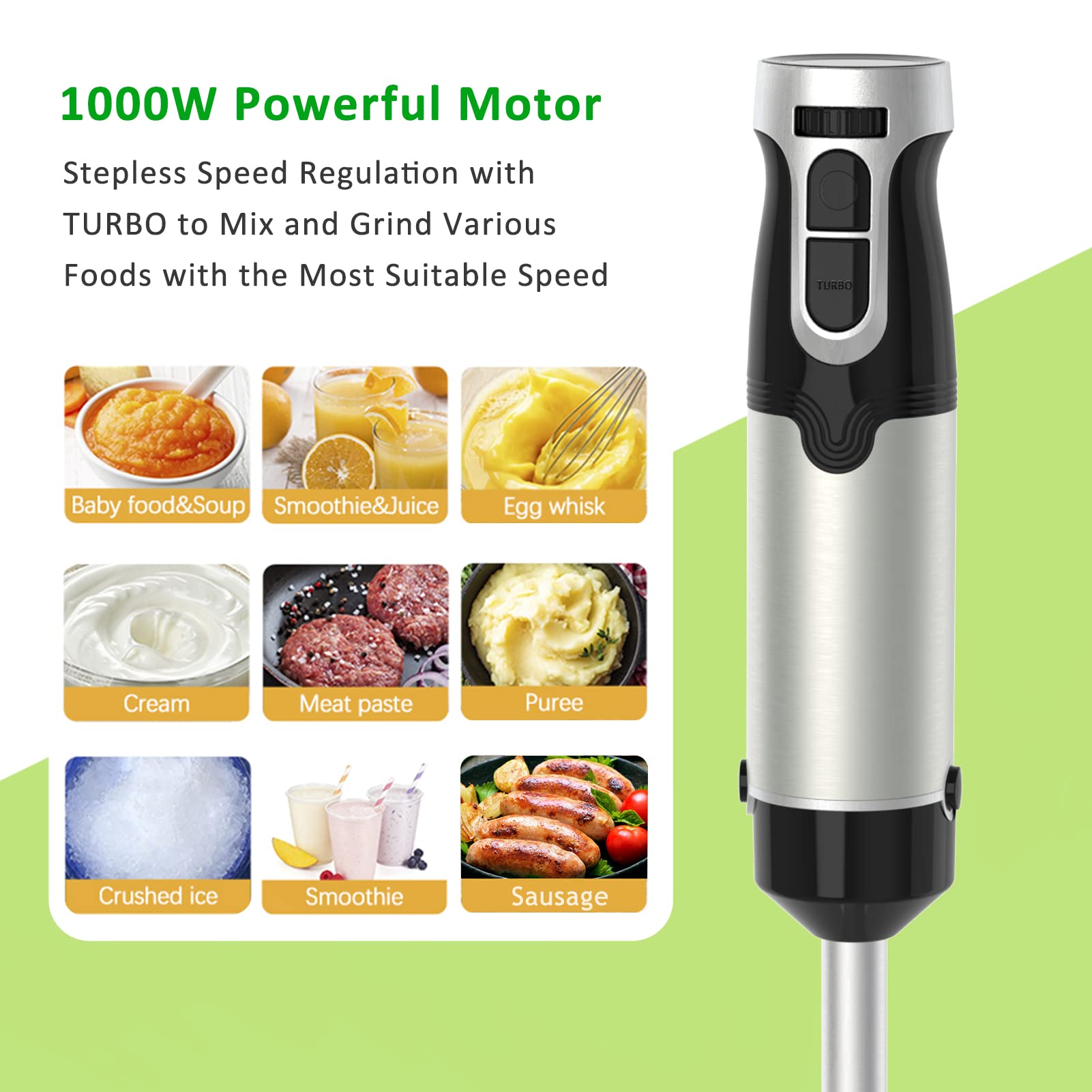 Stick Blender with Turbo 1000W 4 in 1 Immersion Blenders with 4 Sharp